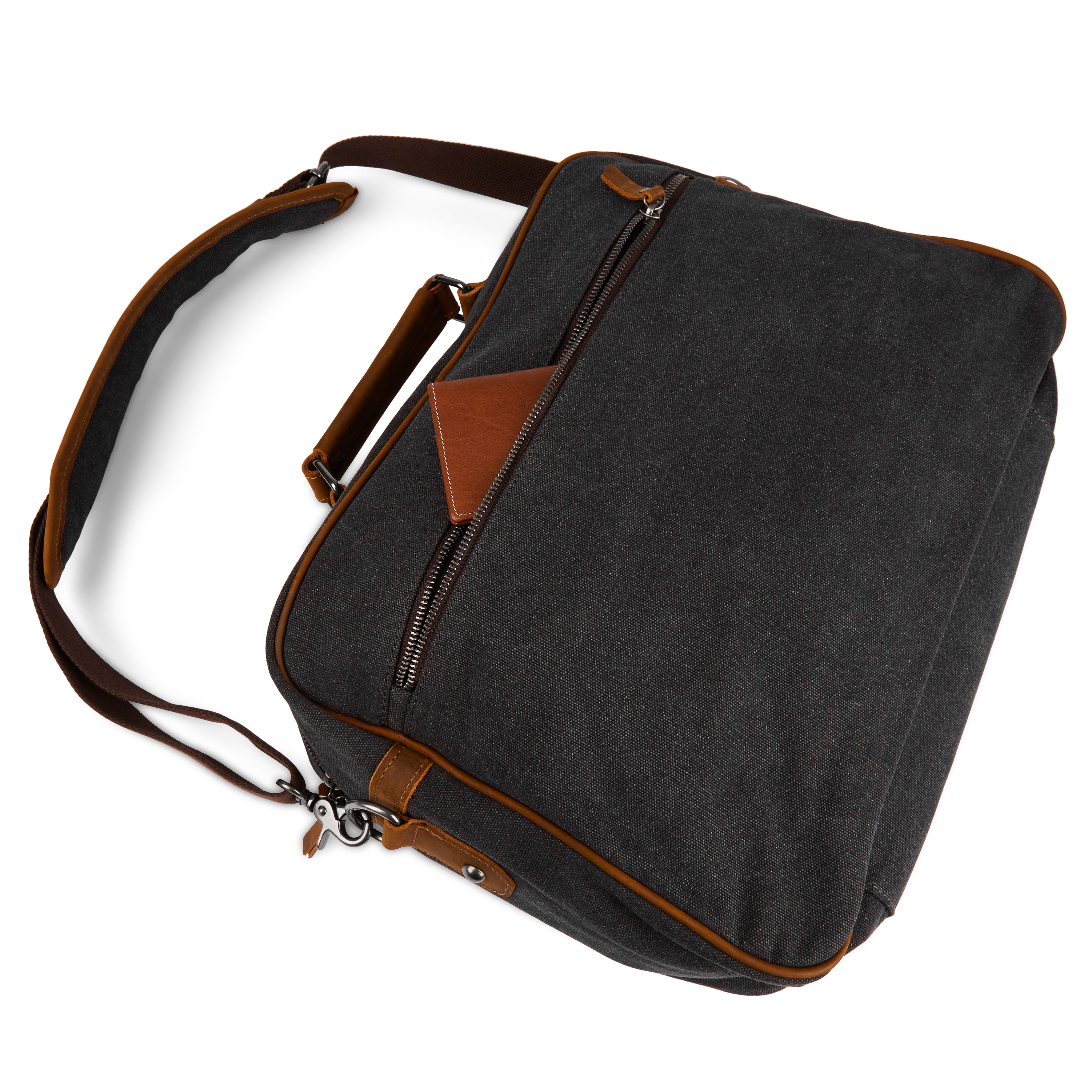 Tarpa | Slim Graphite Canvas & Tan Leather Messenger Bag