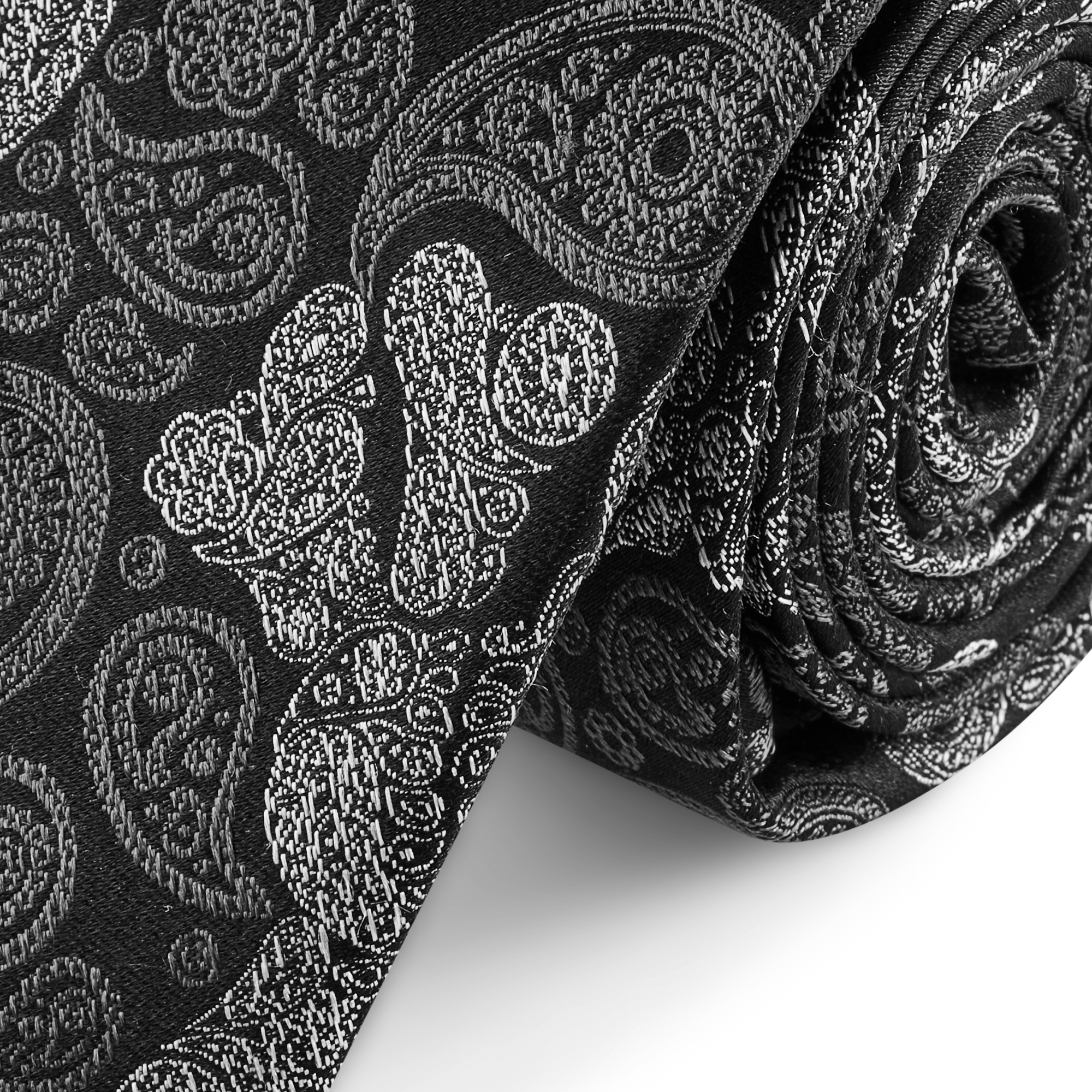 Fekete és szürke koponyás paisley mintás selyem nyakkendő | 6 cm - 2
