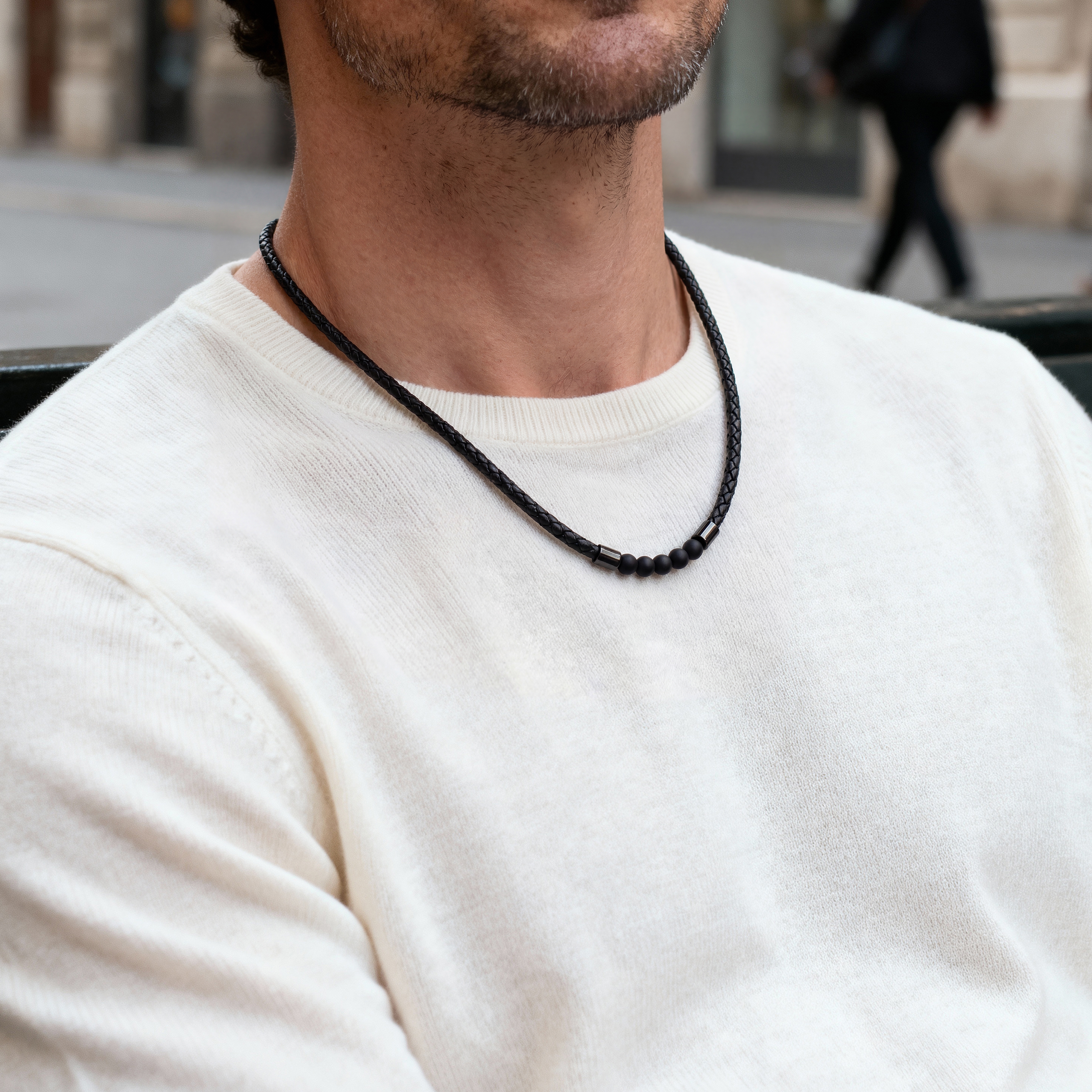 Tenvis | 5 mm Δερμάτινο Κολιέ Κορδόνι με Μαύρα Ατσάλινα Στοιχεία και Όνυχα - 2