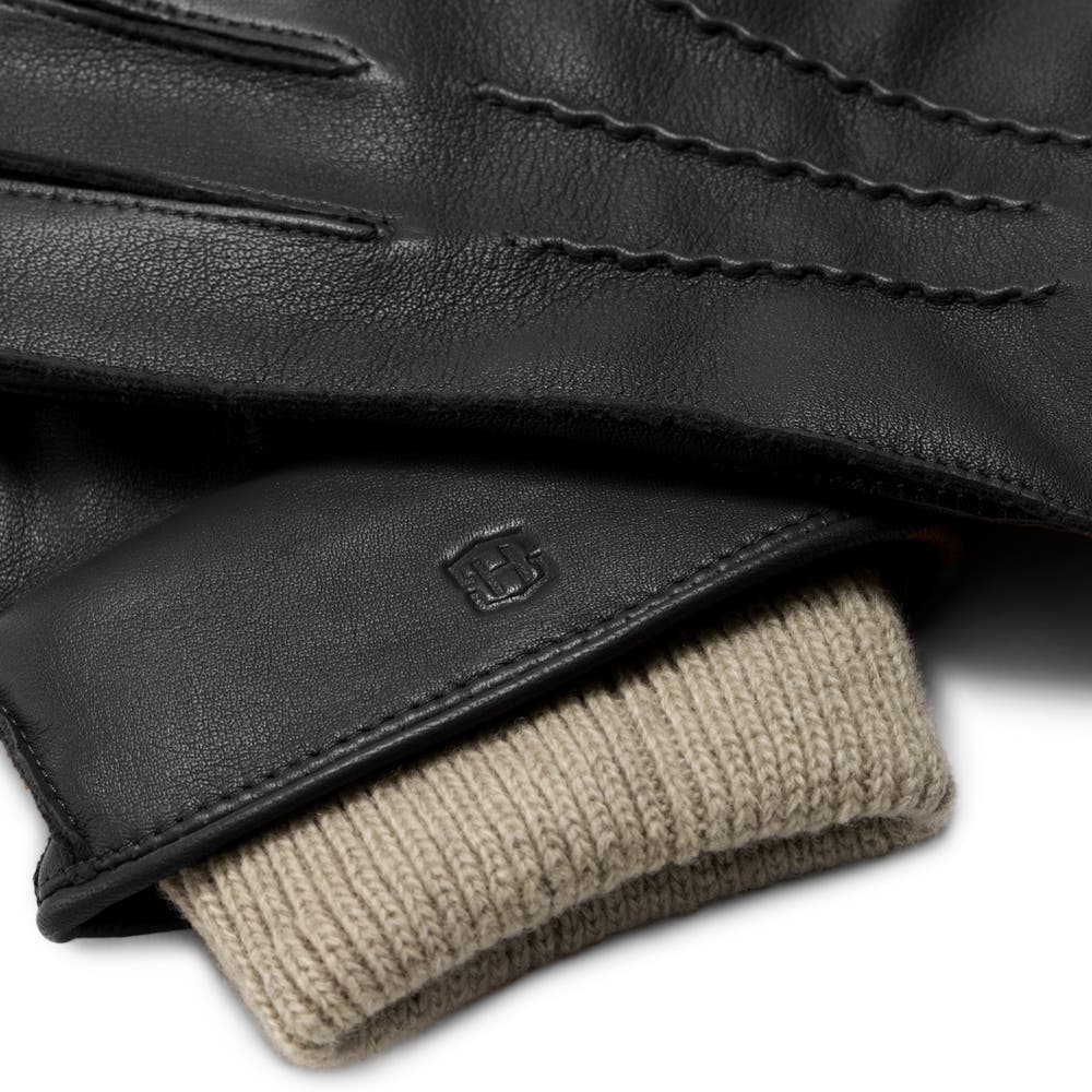 hover: Sweater Cuffed Black Touchscreen Compatible Sheep Leather Gloves hover: Sweater Cuffed Black Touchscreen Compatible Sheep Leather Gloves