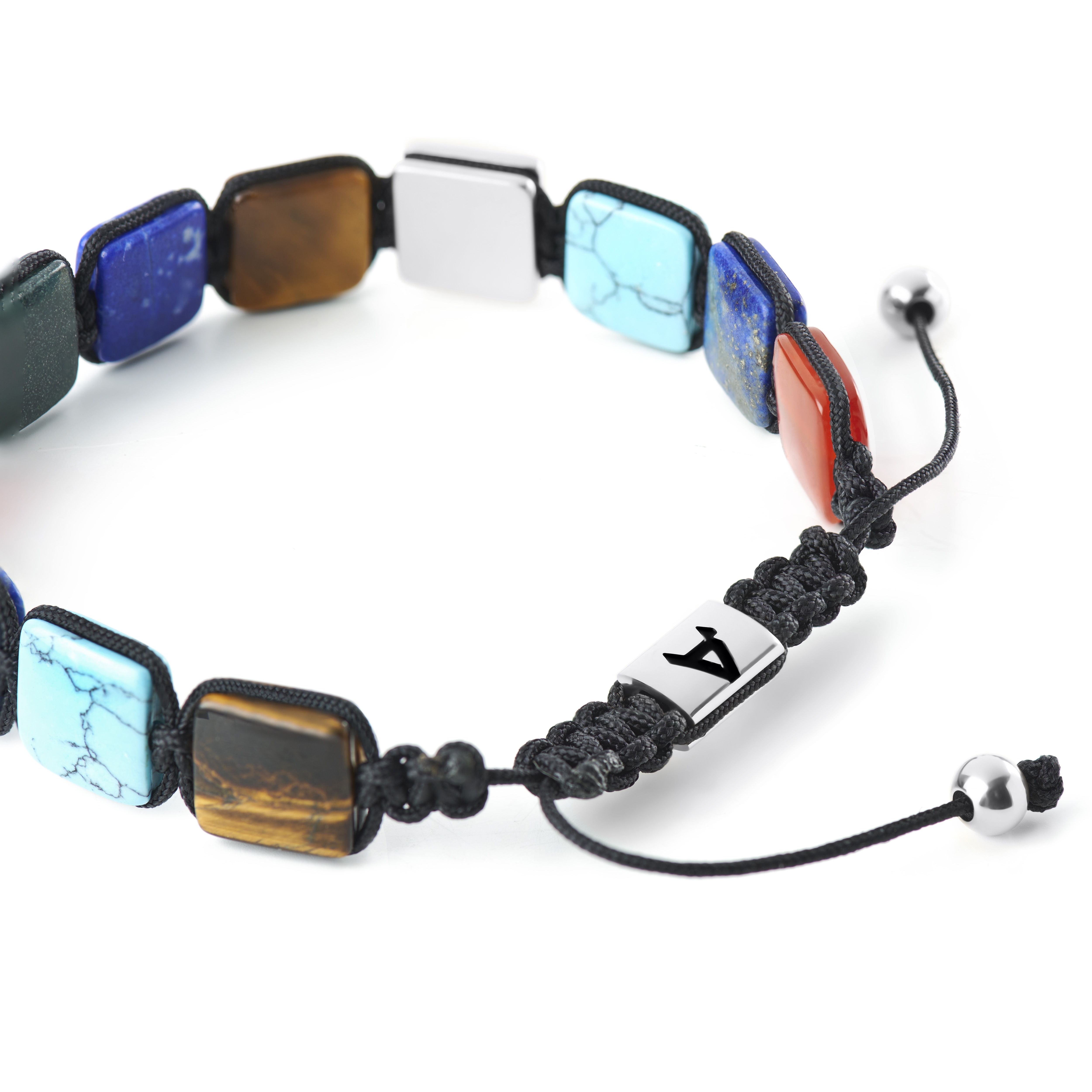 Elysian | Sølvtonet Armbånd av flate flerfargede natursteiner - 3