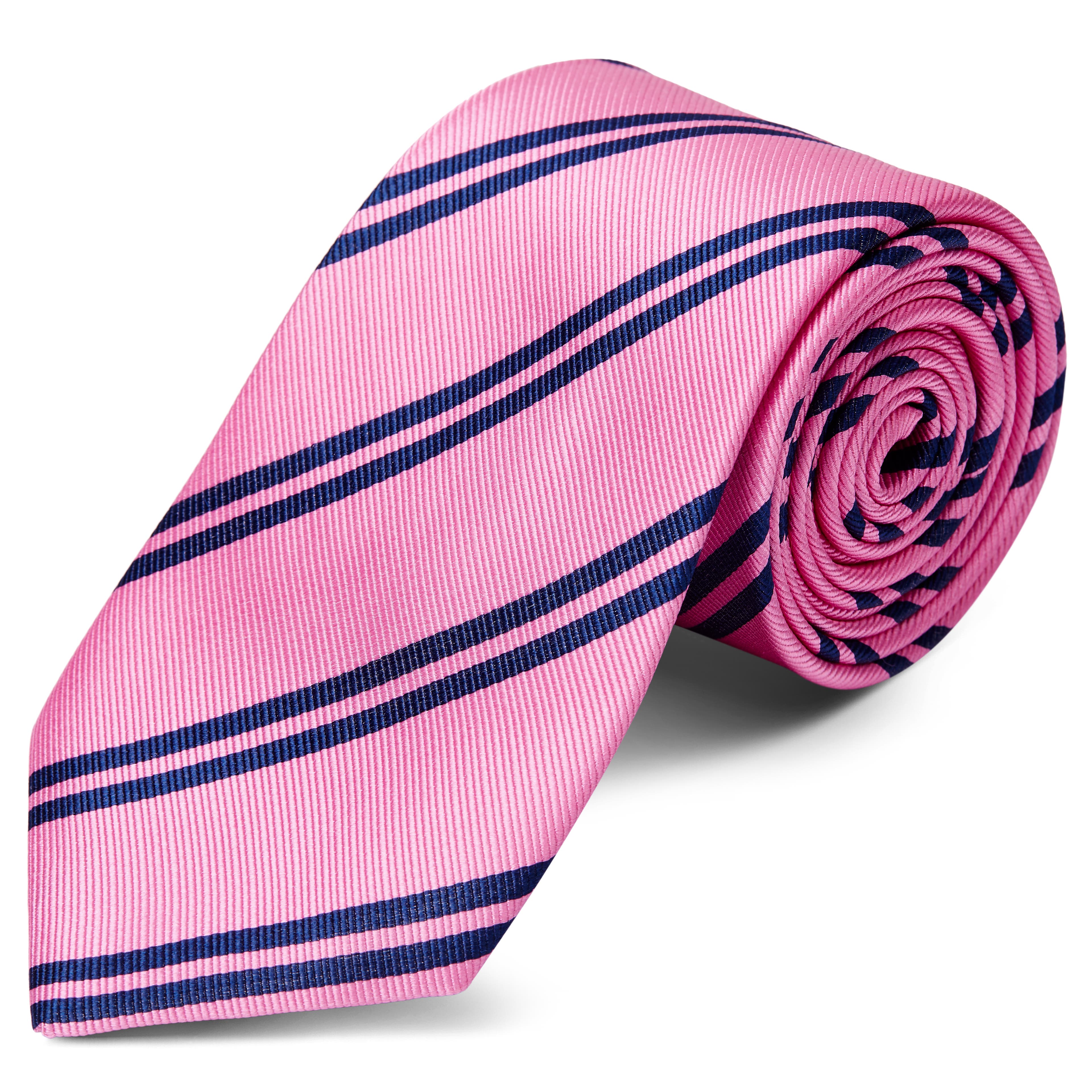 Navy Twin Stripe Pink Silk 8cm Tie, In stock!