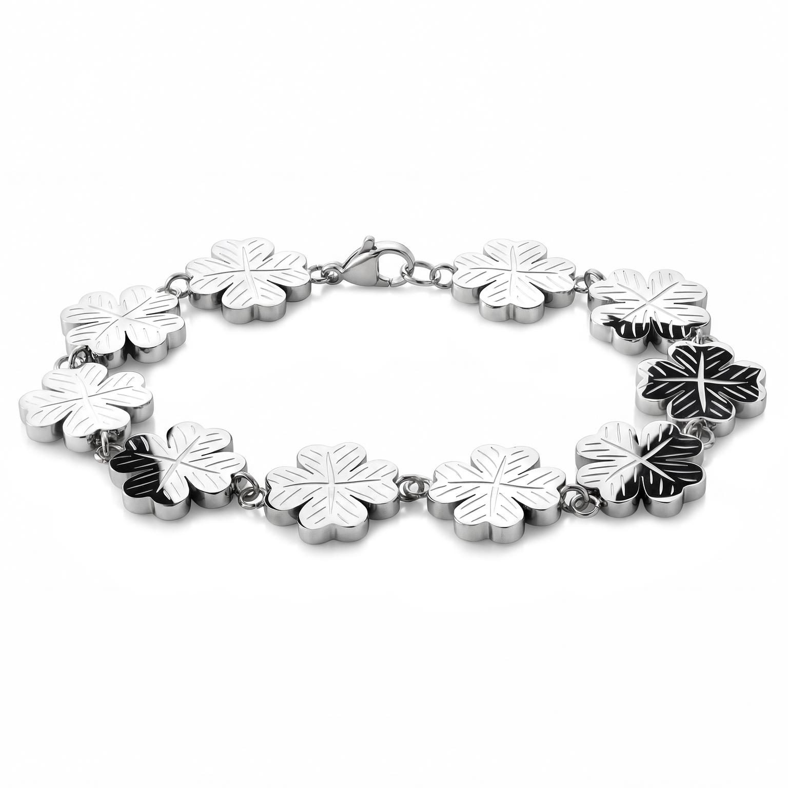 Clover | Pulsera con trébol de acero inoxidable en tono plateado de 15 mm Clover | Pulsera con trébol de acero inoxidable en tono plateado de 15 mm