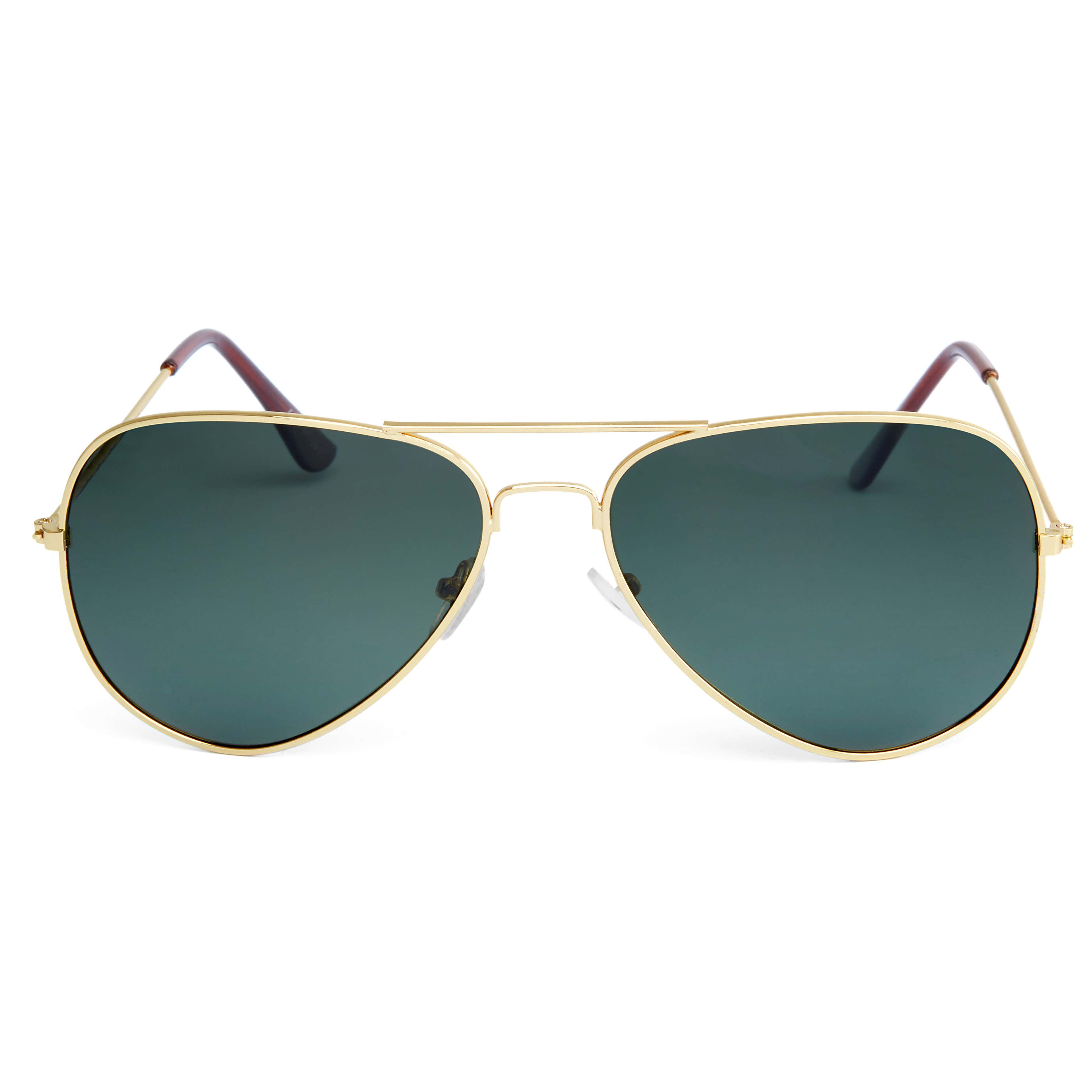 Aviator Gold-Tone & Dark Green Polarised Sunglasses - 2 - gallery