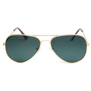 Gold-Tone & Dark Green Aviator Sunglasses