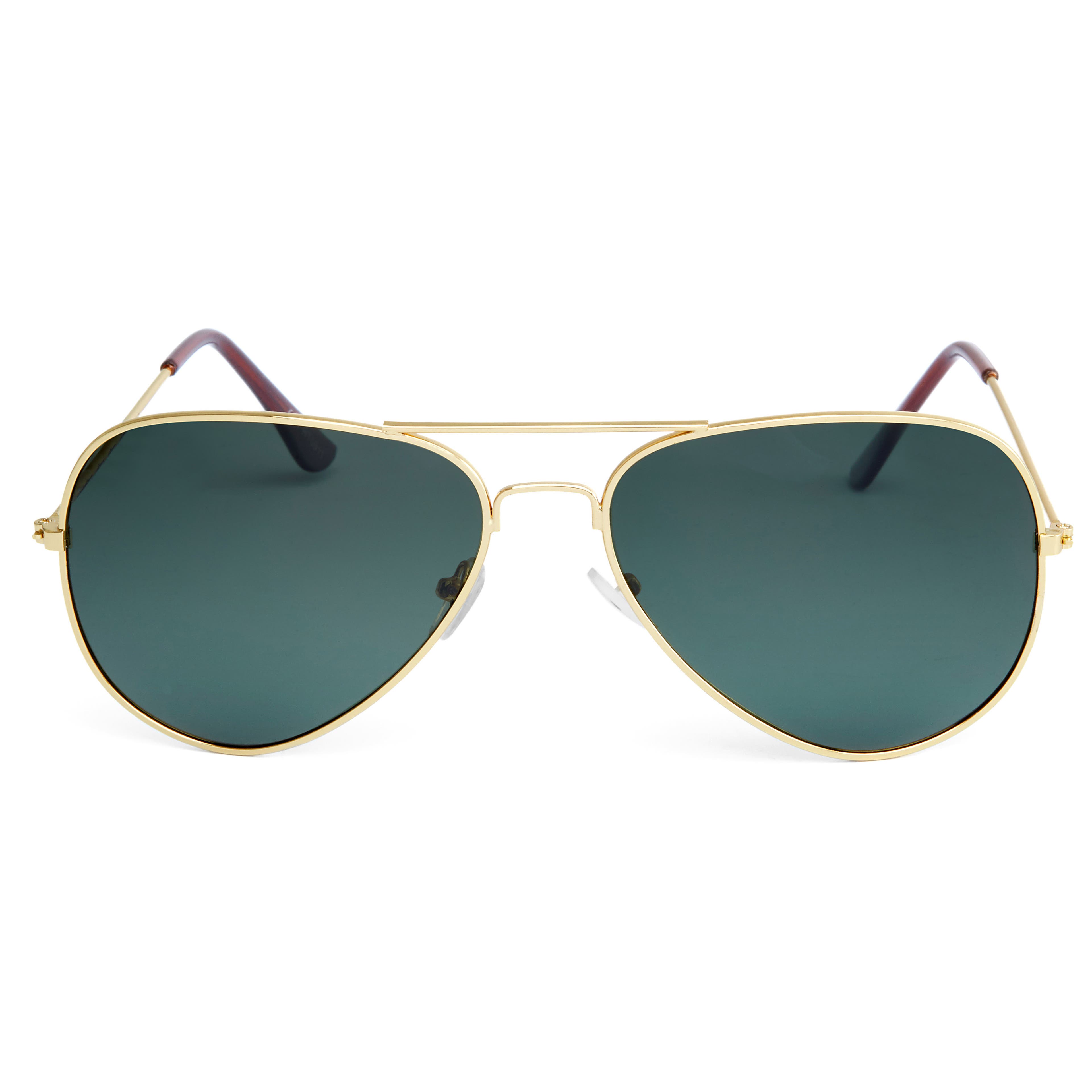 Gold-Tone & Dark Green Aviator Sunglasses