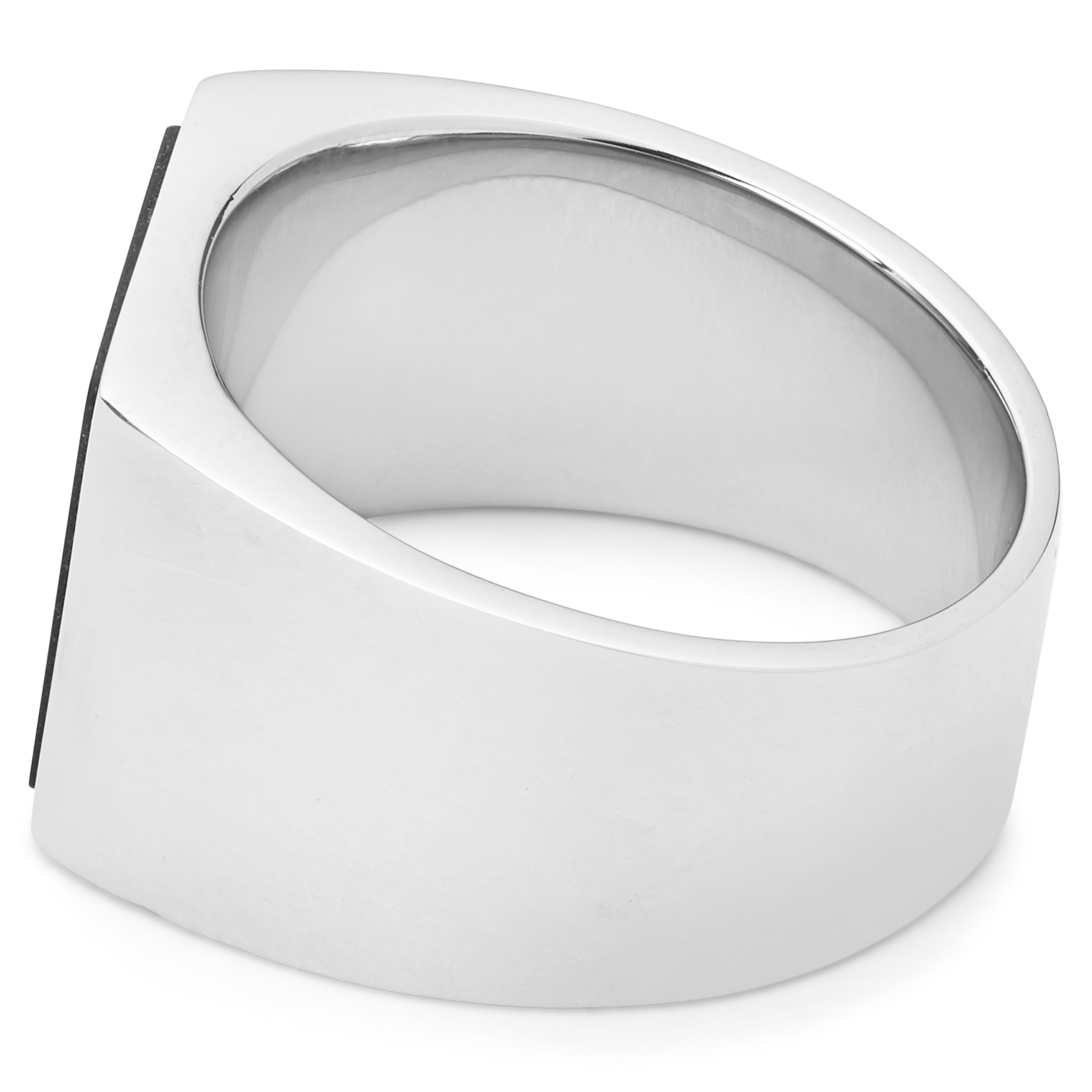 Aras | Silberfarbener Edelstahl Quadratischer Schwarzer Onyx Pinky Signet Ring - für den kleinen Finger - 6