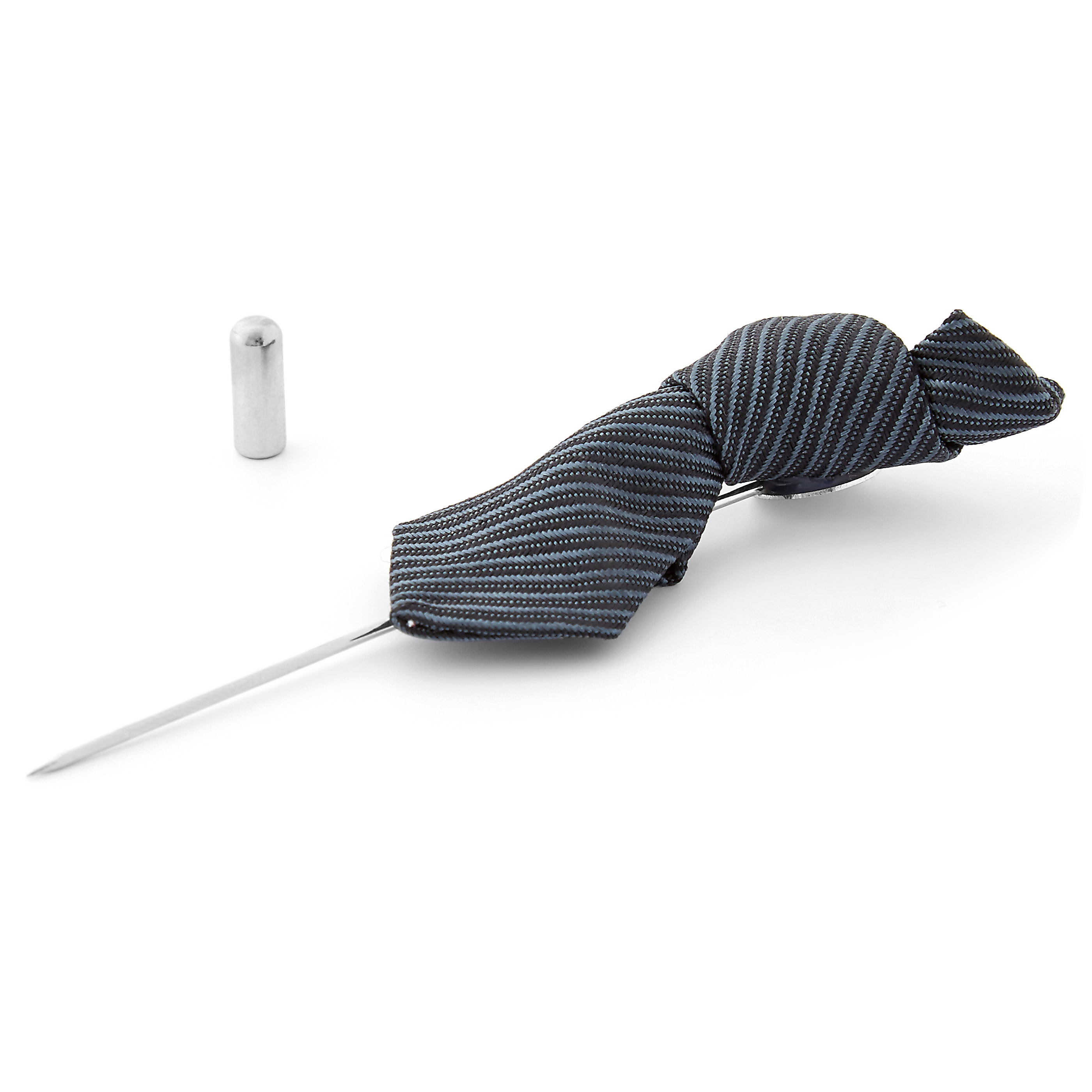 Juodai mėlynas, dryžuotas, kaklaraiščio formos smeigtukas švarkui - 2