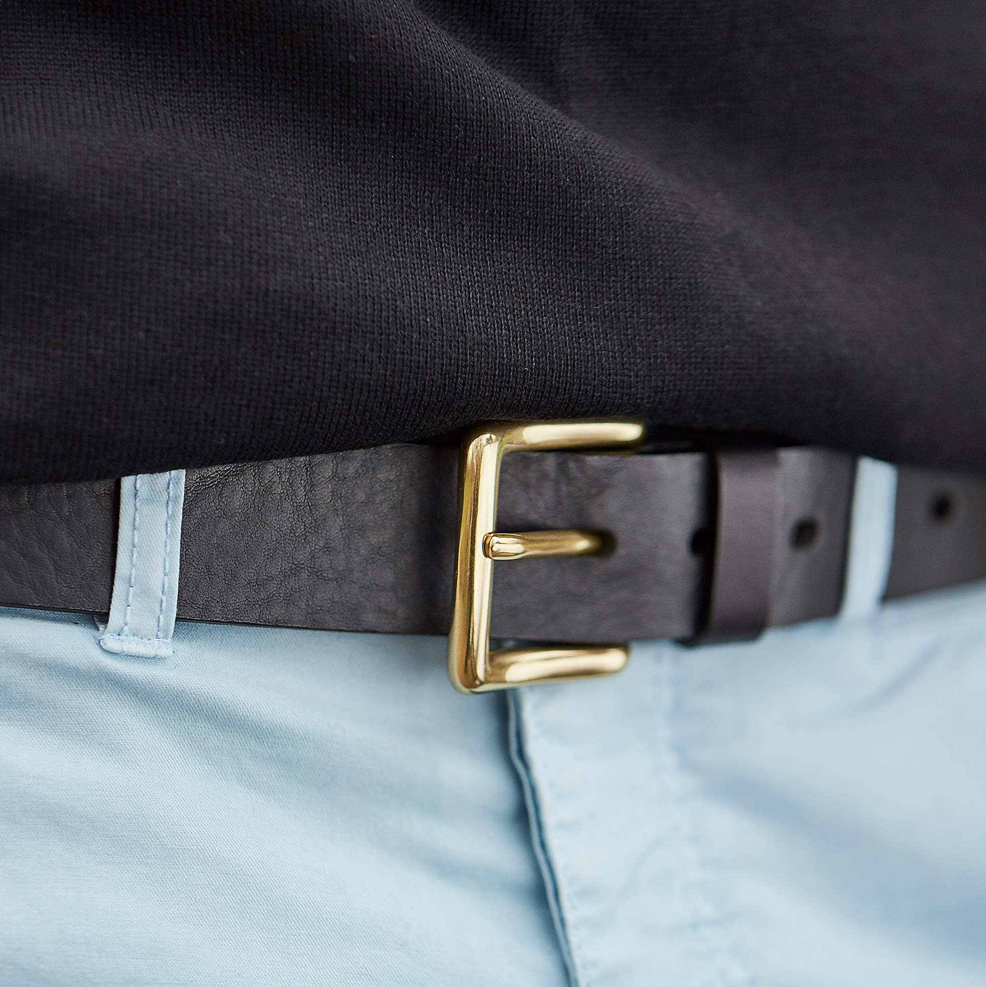 Black Gold-Tone Buckle Leather Belt - 4