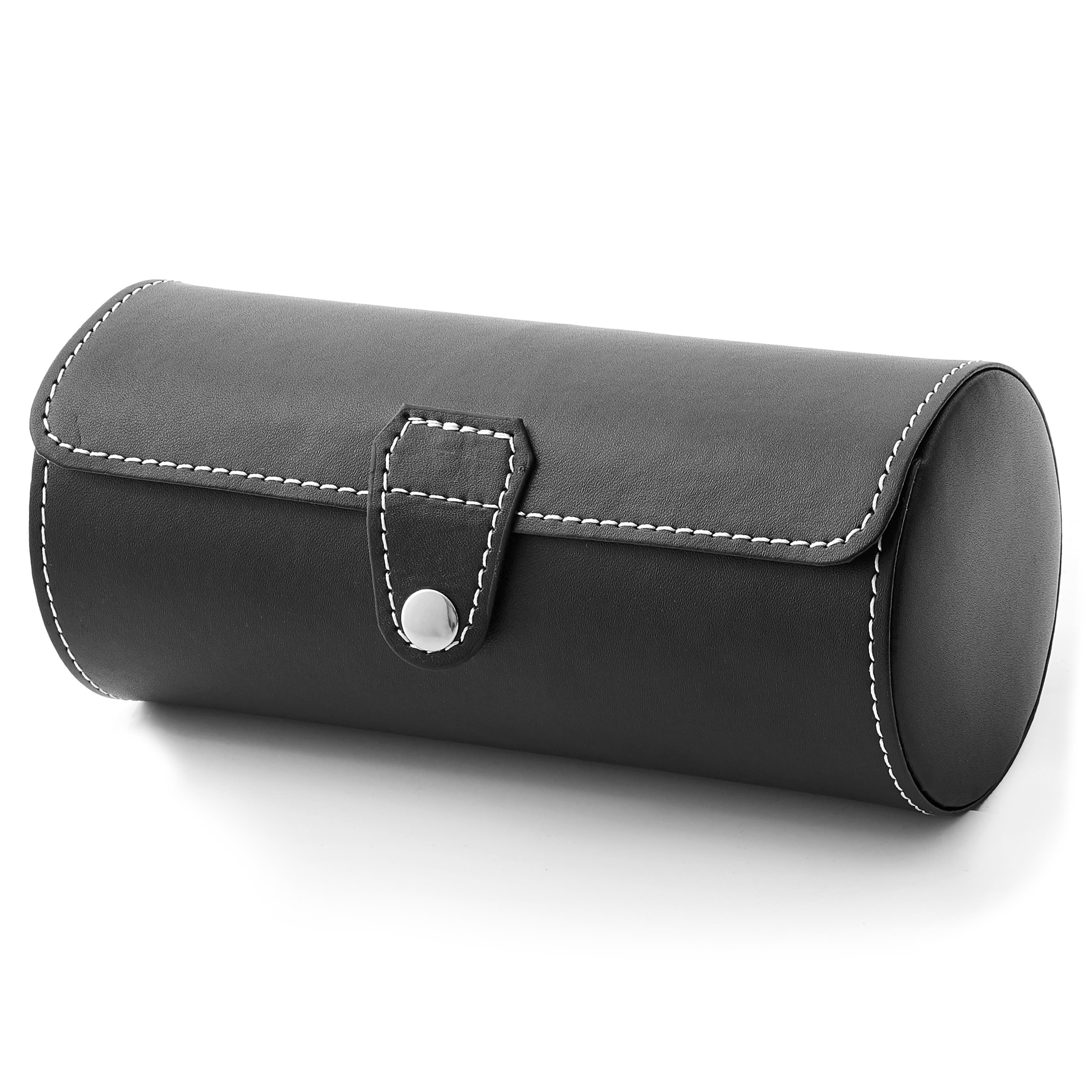 Coffret cylindrique en cuir synthétique noir pour montres - 3 Montres