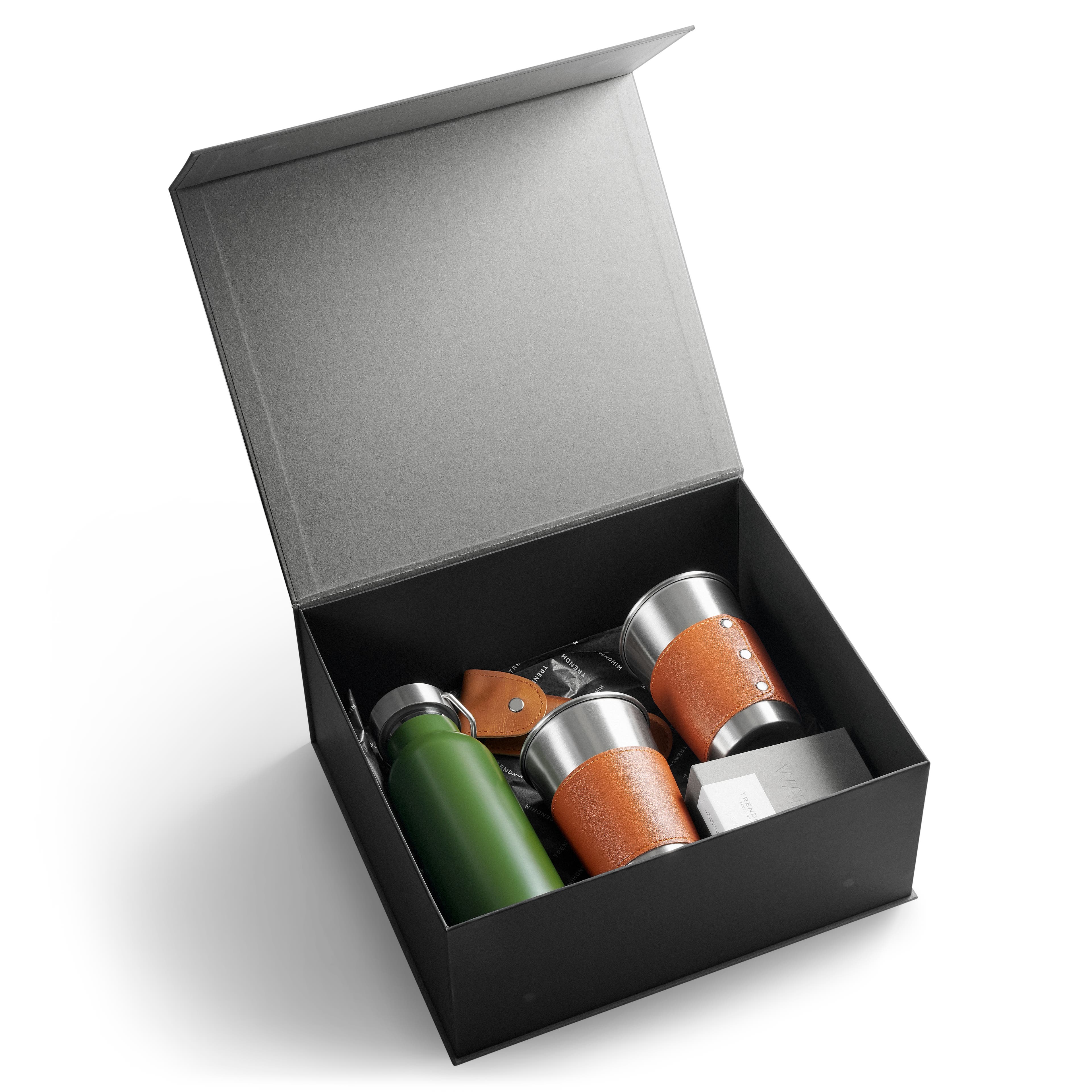 Luxusní dárková krabička pro outdoorového dobrodruha | Nerezová ocel a kůže