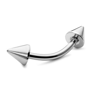10 mm Curved Spiked Silver-Tone Surgical Steel Barbell 10 mm Curved Spiked Silver-Tone Surgical Steel Barbell