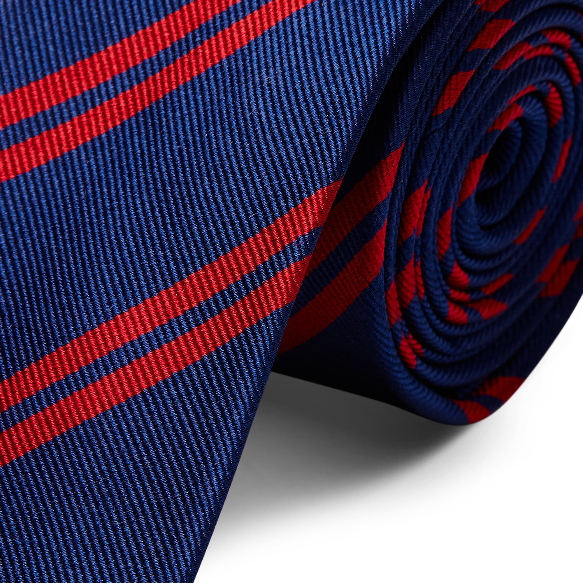 Corbata de 6 cm de seda azul marino con rayas dobles rojas - 2