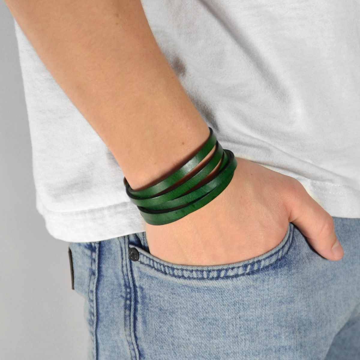 Grønt Justerbart Snoet Læderarmbånd - 4