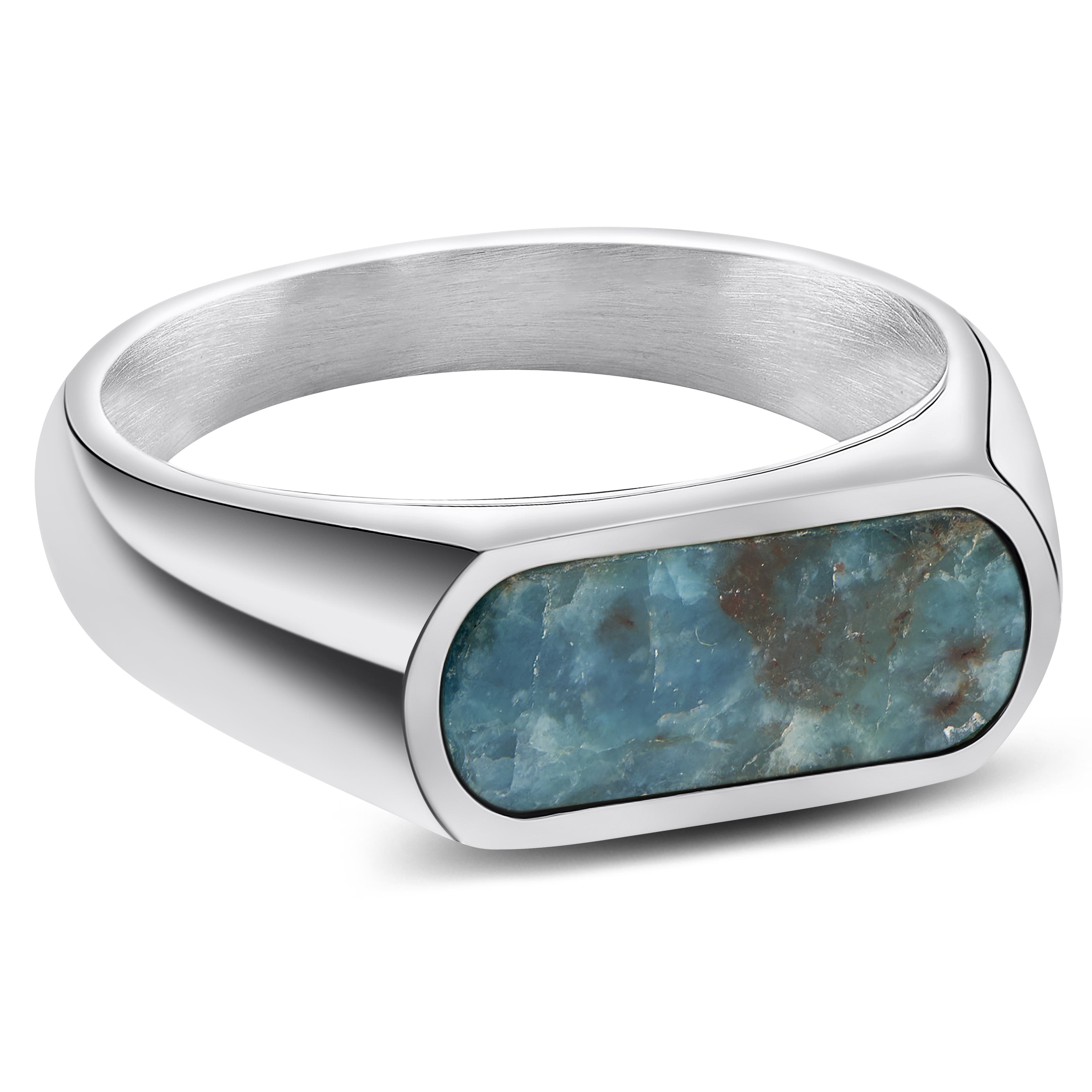 Orisun | Silver-Tone Stainless Steel Larimar Stone Signet Ring