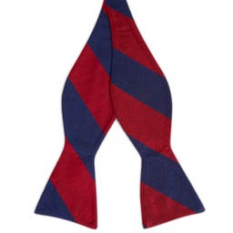 Navy Blue & Burgundy Striped Silk Self-Tie Bow Tie