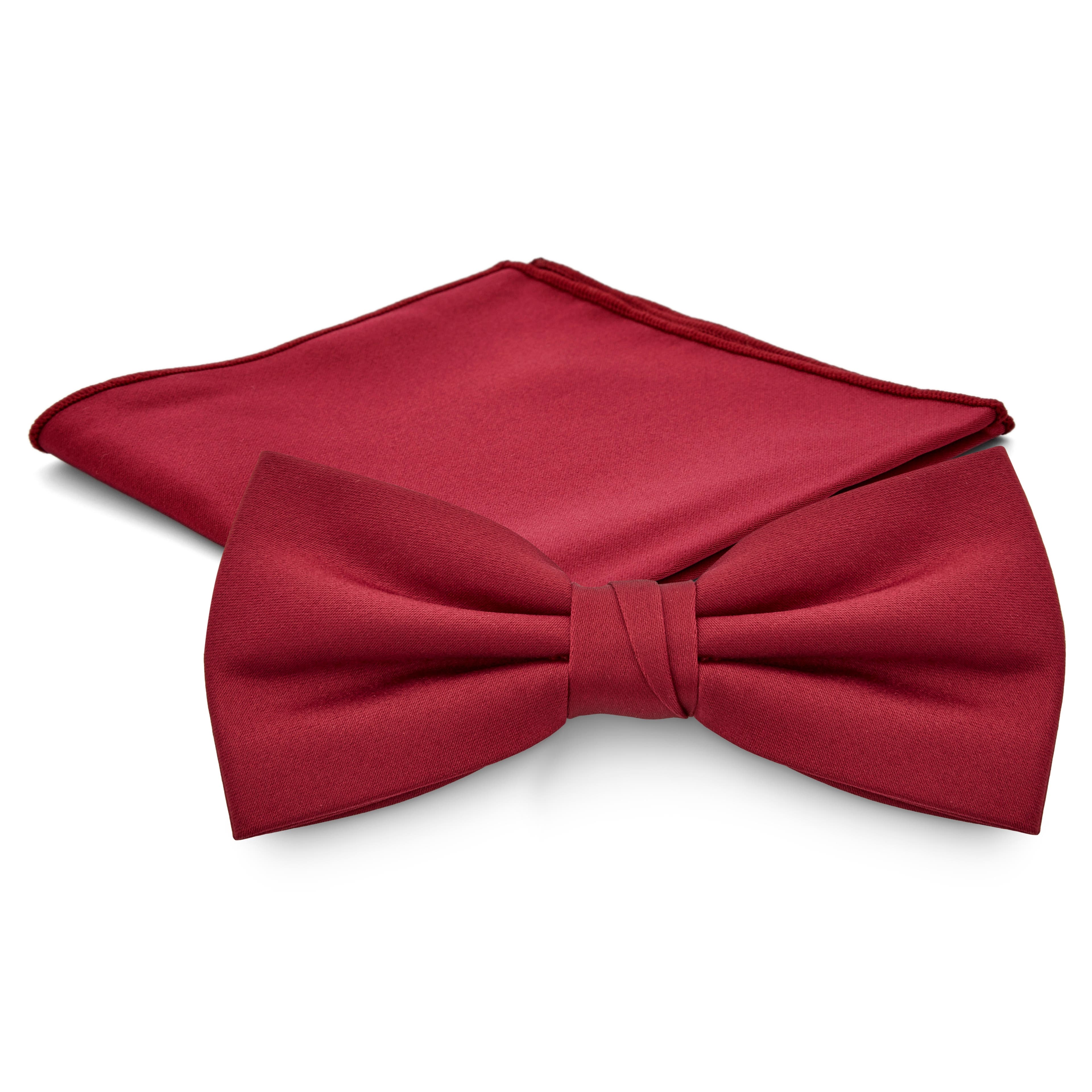 Комплект предварително вързана папийонка и джобна кърпичка в цвят бордо