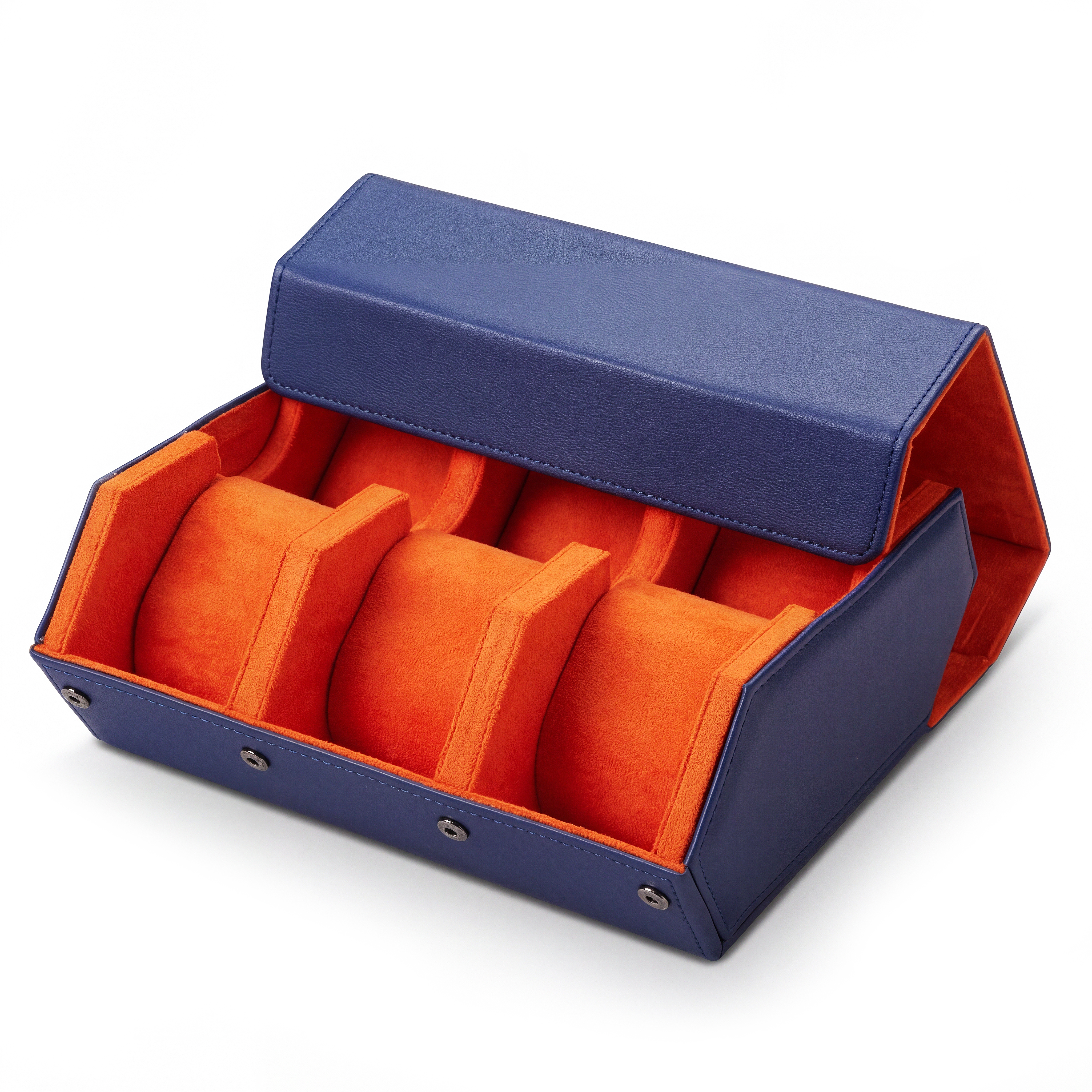 Hexa | Navy & Orange Faux Leather Hexagonal Watch Box - 6 Watches - 3