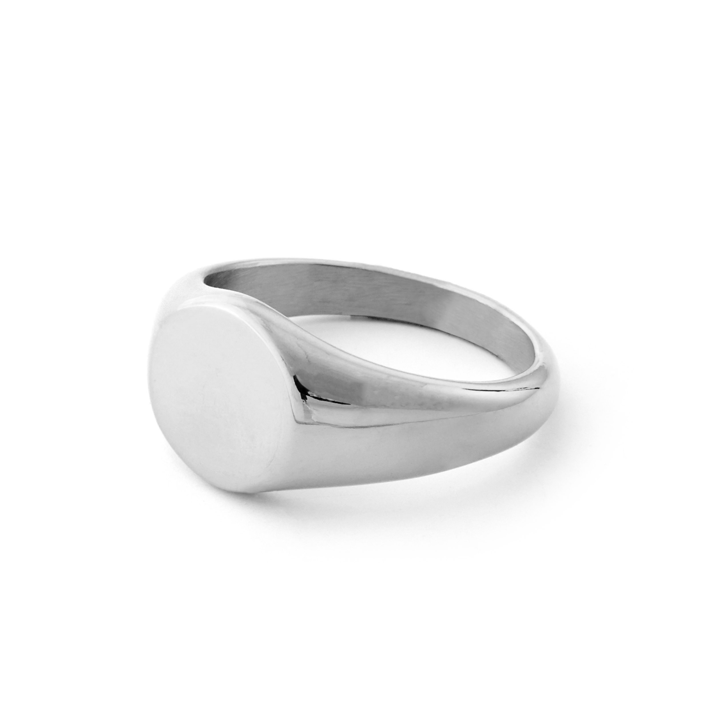 Silver Tone Round Stainless Steel Signet Ring   In stock!   Lucleon