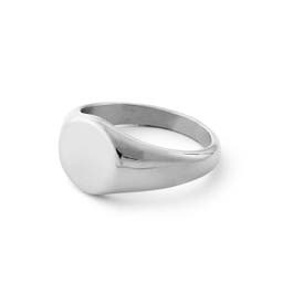 Silver-Tone Round Stainless Steel Signet Ring
