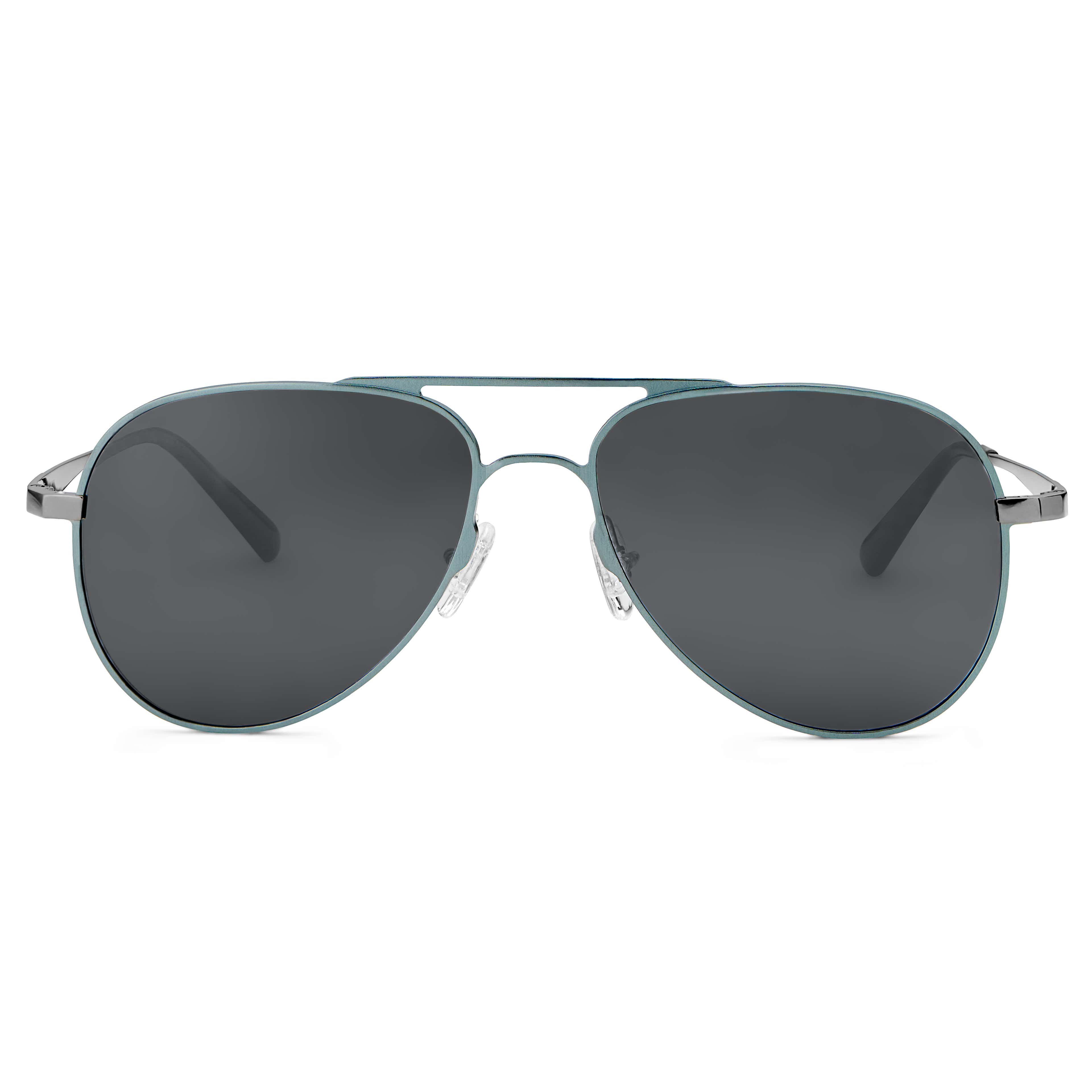 Gunmetal Grey Polarised Titanium Aviator Sunglasses - 2 - hover gallery
