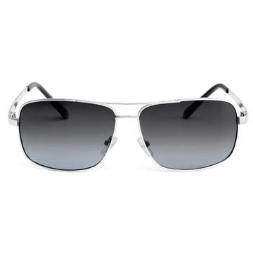 Rectangle Silver-Tone Smoke Polarised Sunglasses