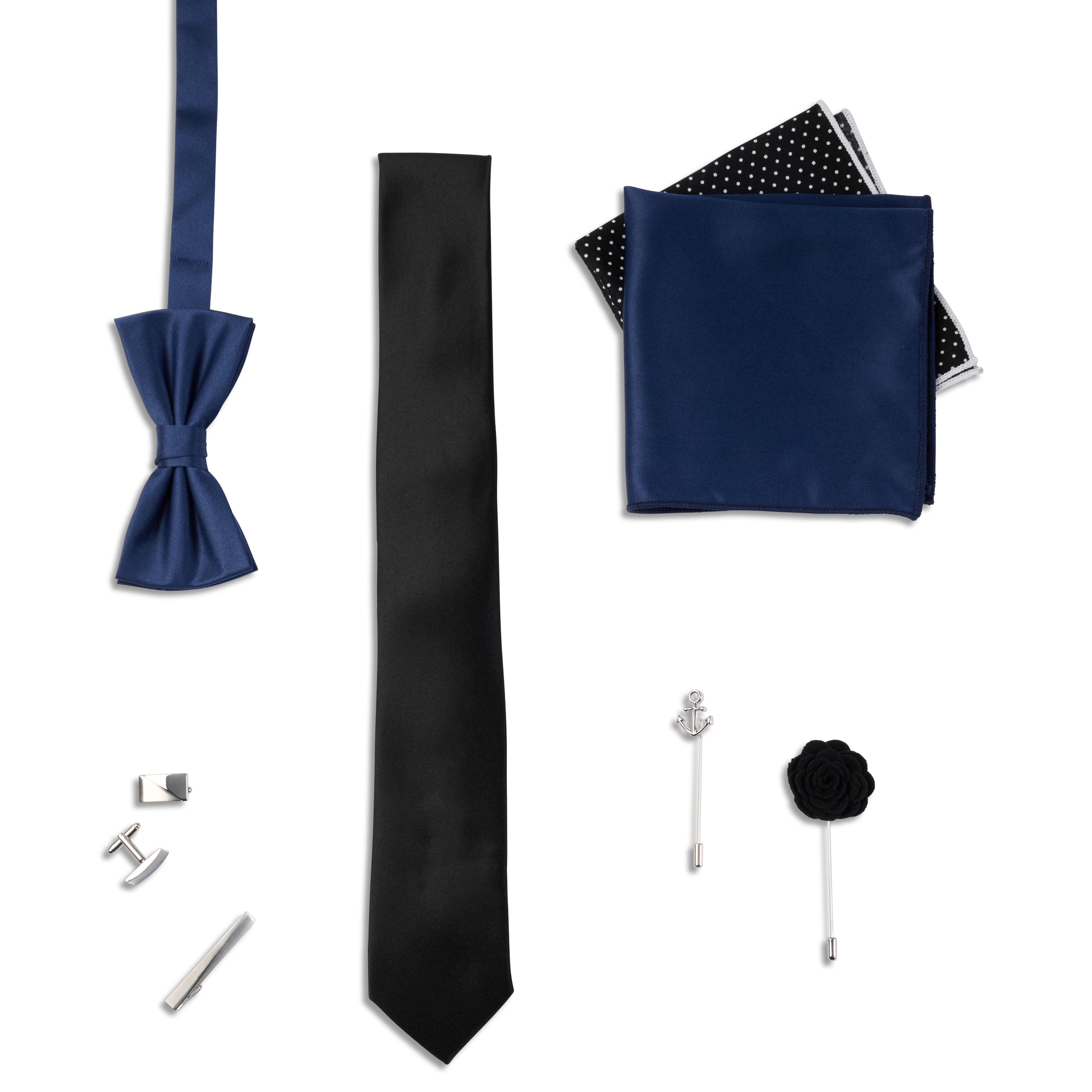 Suit Accessory Gift Box | Navy Blue, Black & Silver-Tone Set - 4