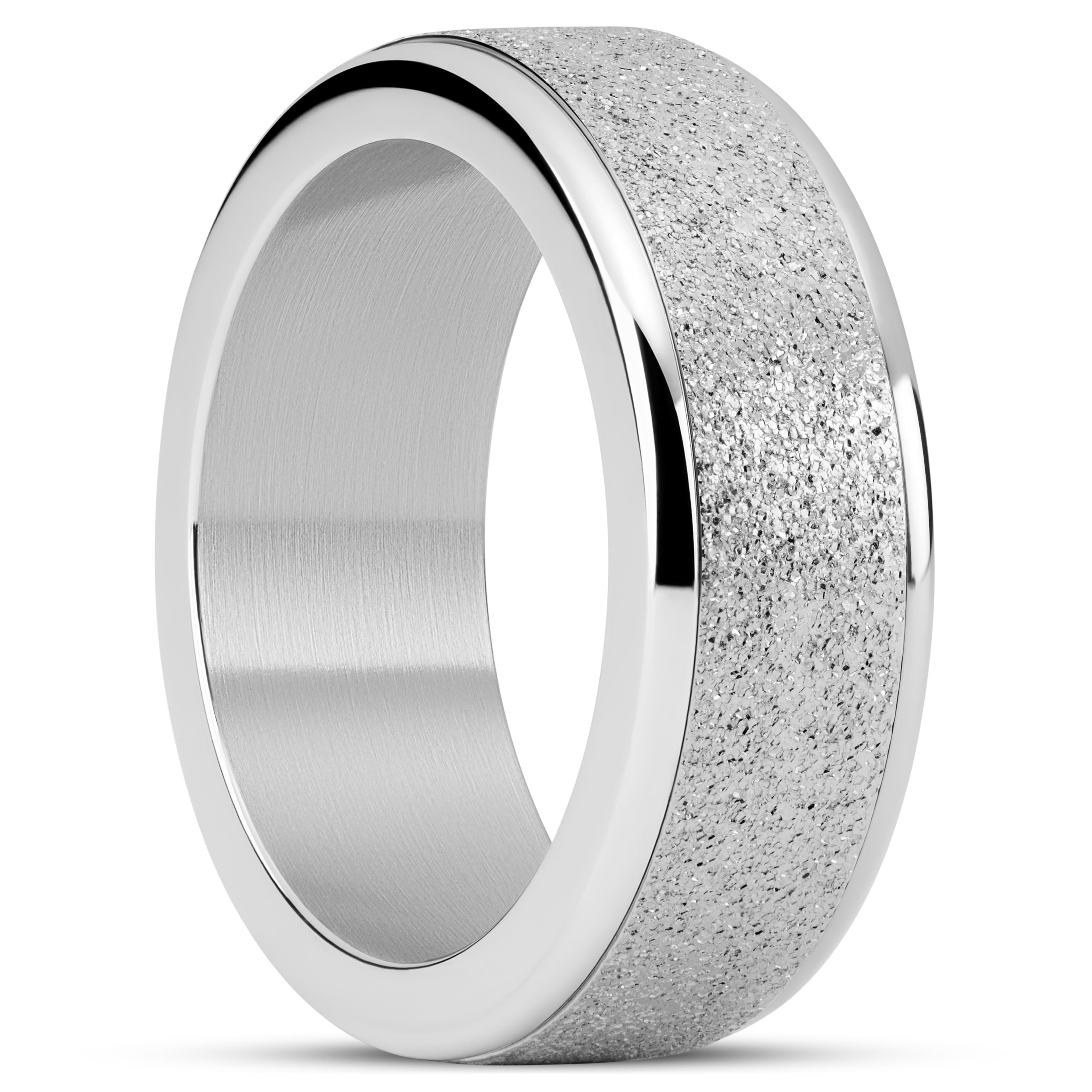 Enthumema | 1/3" (8 mm) Glittery Silver-tone Stainless Steel Fidget Ring