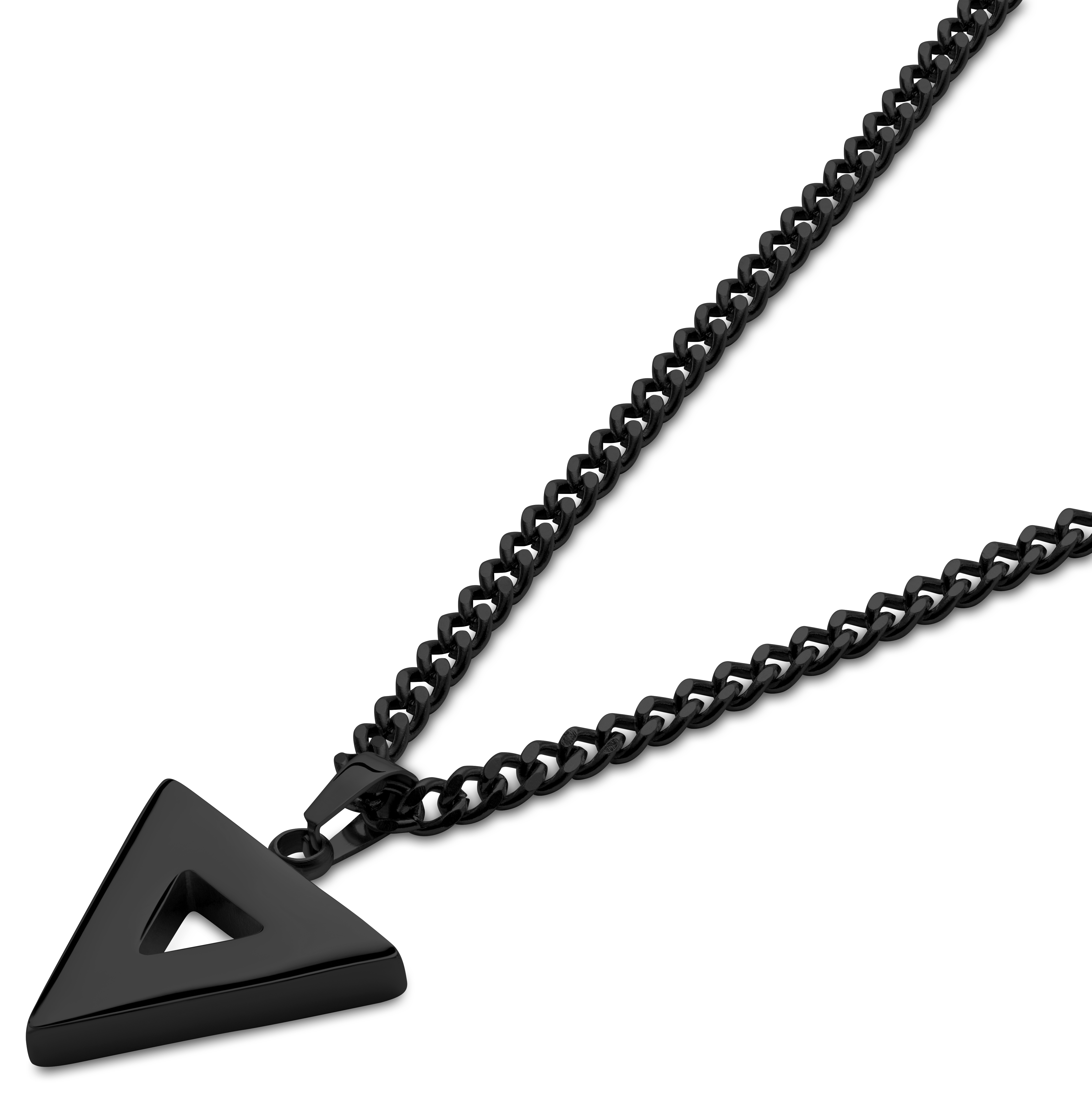Cruz | Black Stainless Steel &amp; Green Agate Triangle Necklace - 3