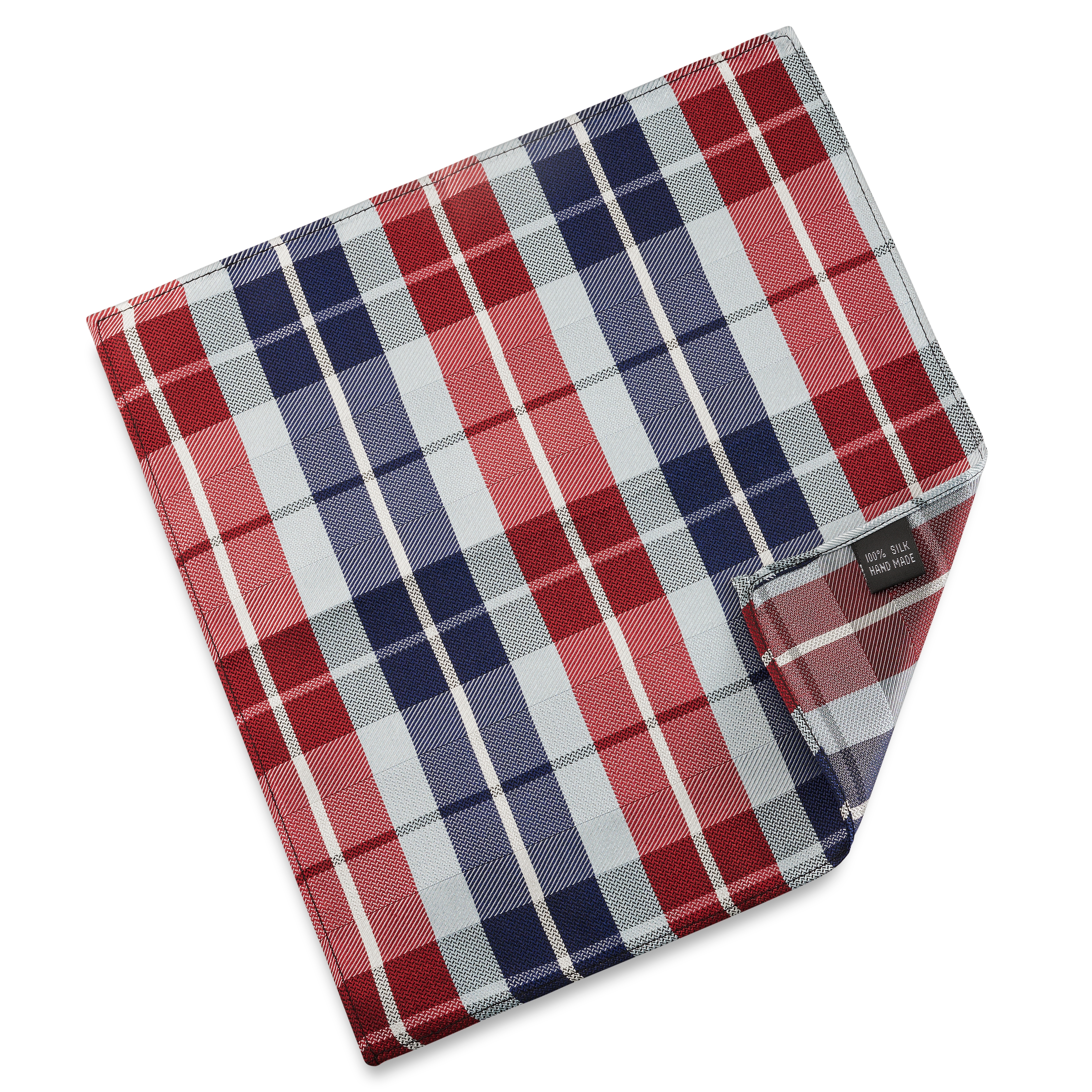 Pochette de costume en soie à motif à carreaux bleu et bordeaux - 2