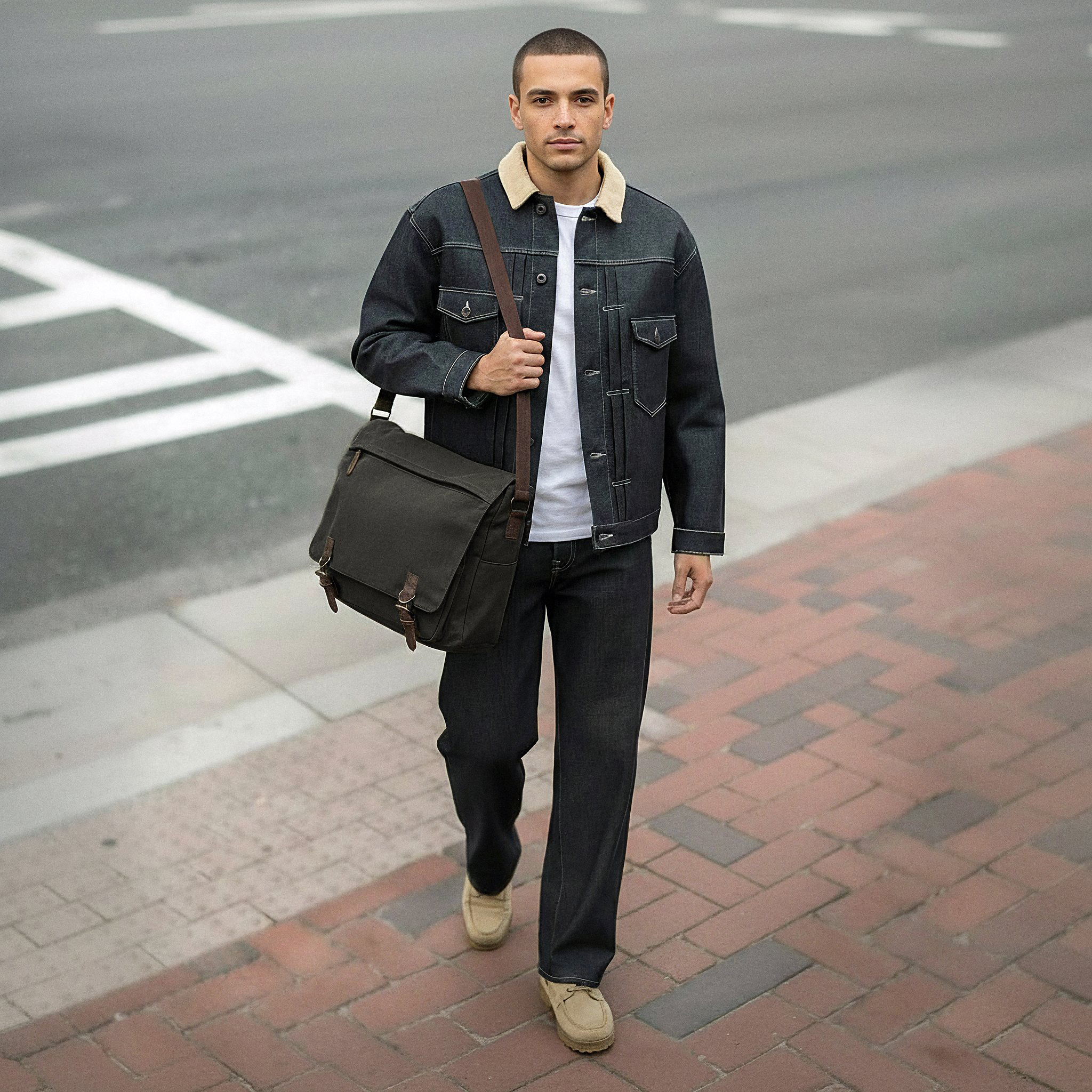 Dark Grey Canvas Satchel - 5