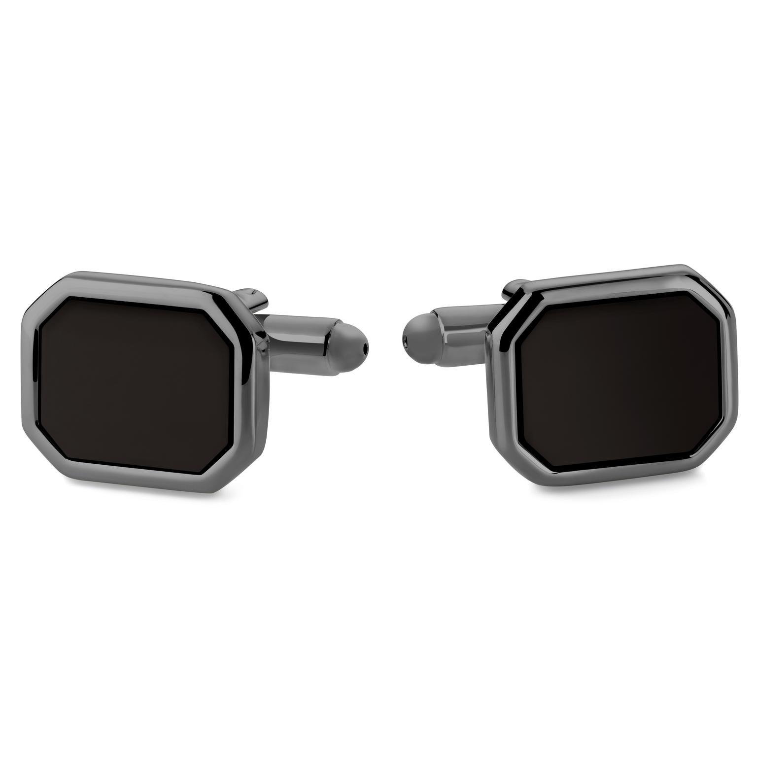 Oktagonale Gundmetal Sorte Manchetknapper med Onyx Oktagonale Gundmetal Sorte Manchetknapper med Onyx