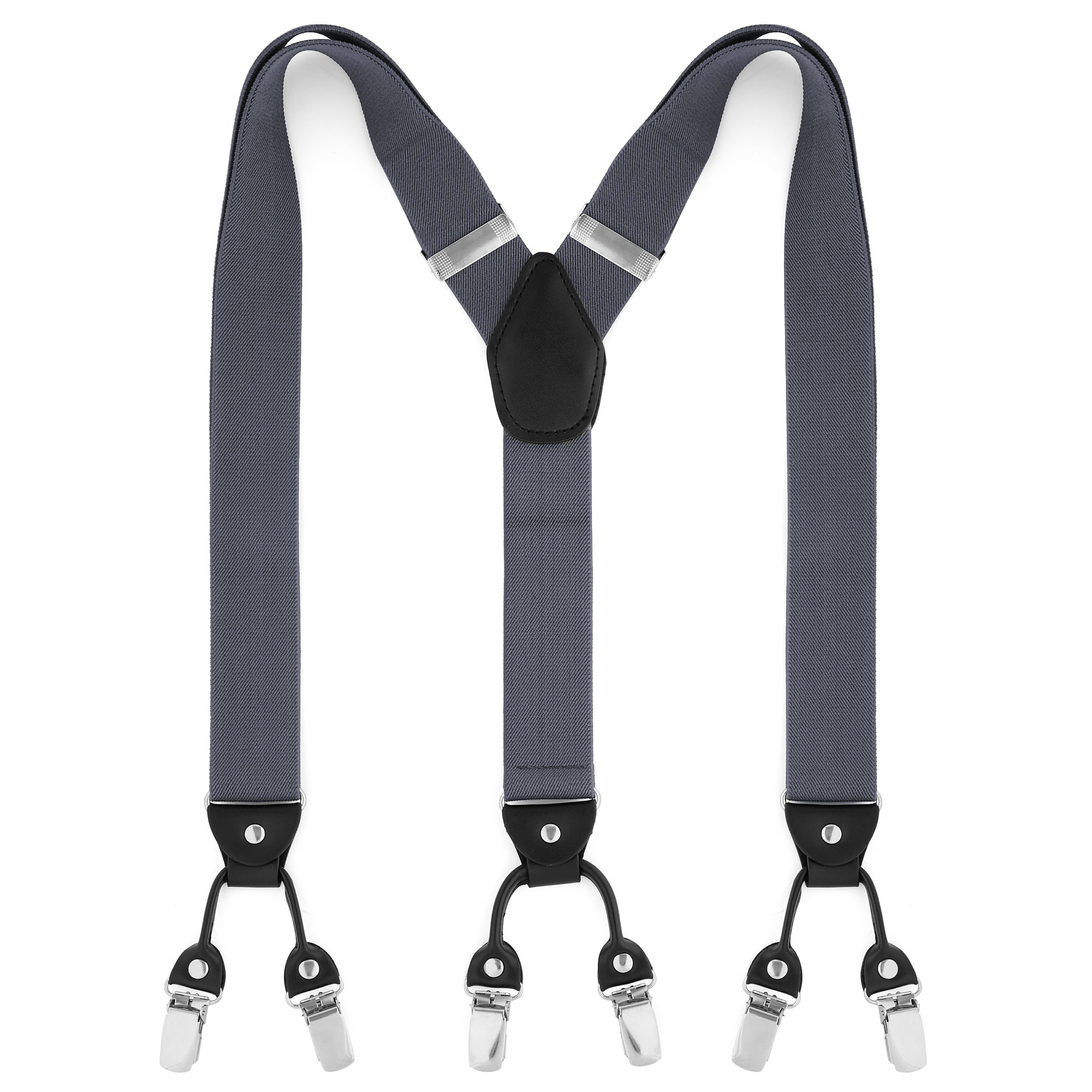 Wide Smoke Grey Clip-On Suspenders