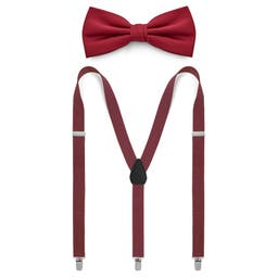 Burgundy Pre-Tied Bow Tie & Braces Set