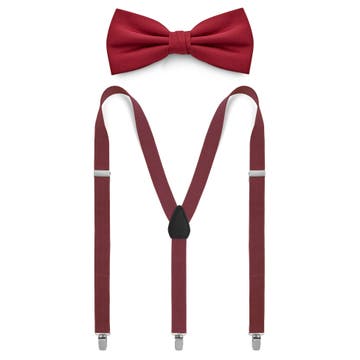 Burgundy Pre-Tied Bow Tie & Braces Set Burgundy Pre-Tied Bow Tie & Braces Set