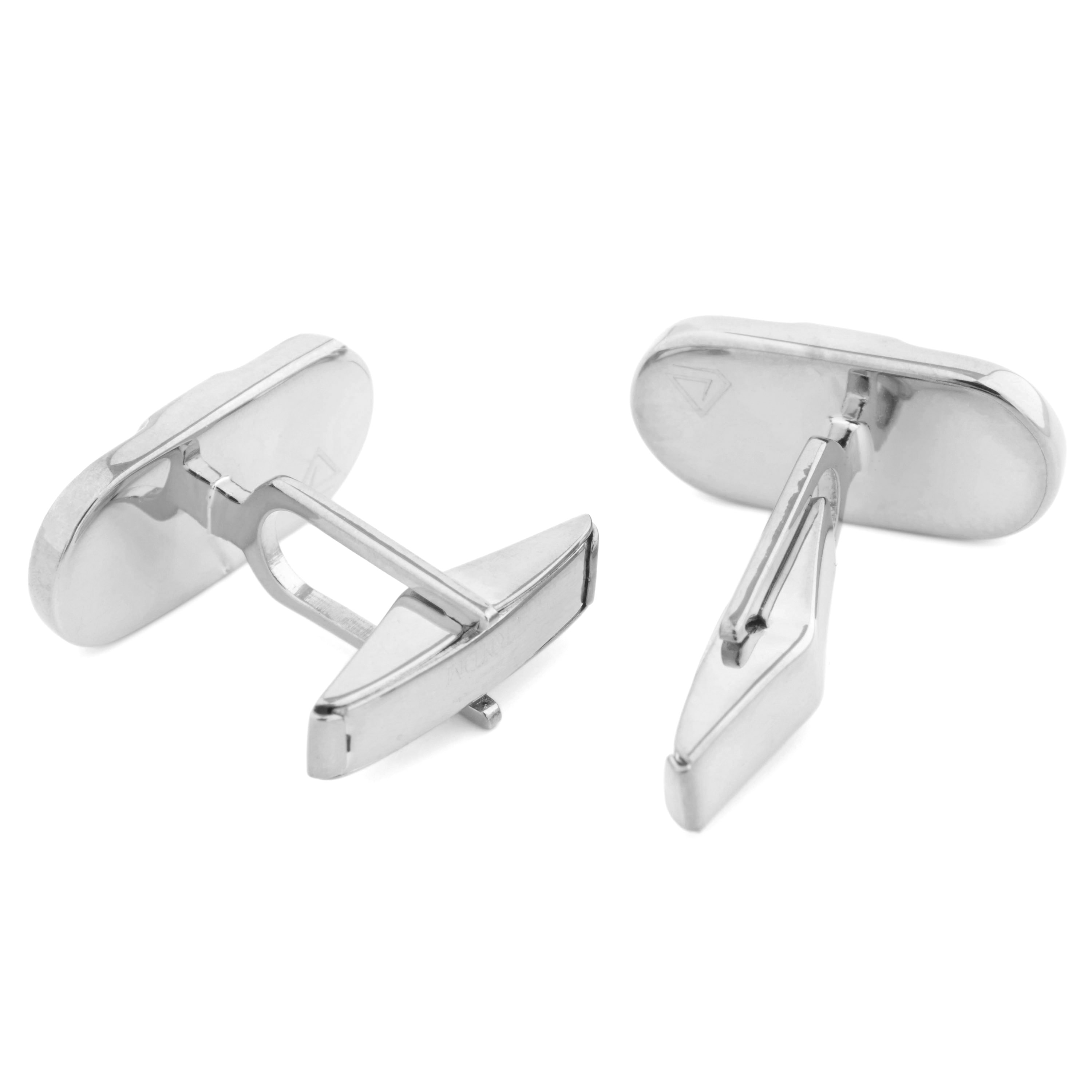 Abgerundete Rechteckige 925er Silber Manschettenknöpfe - 3