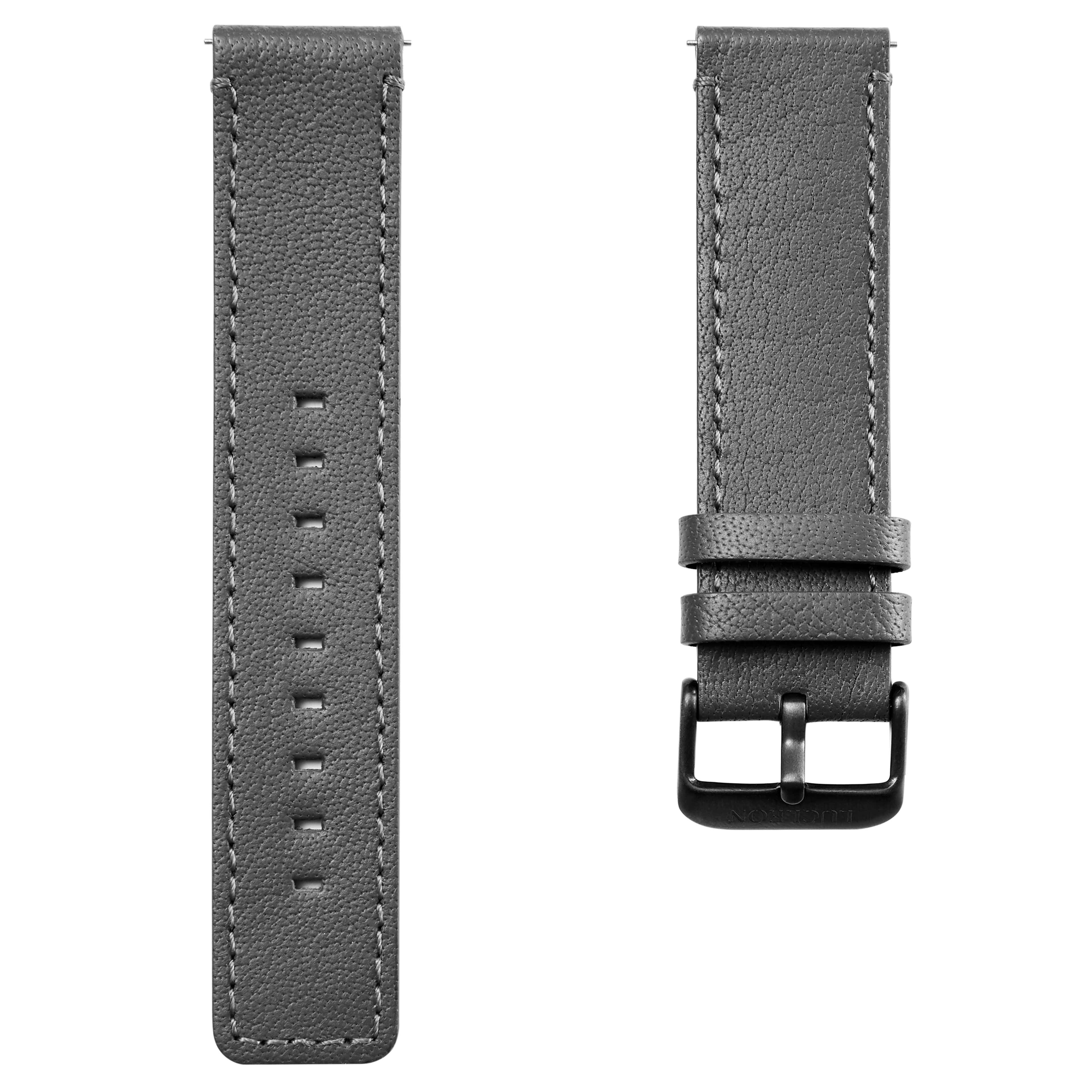 Bracelet de montre en cuir gris avec boucle noire