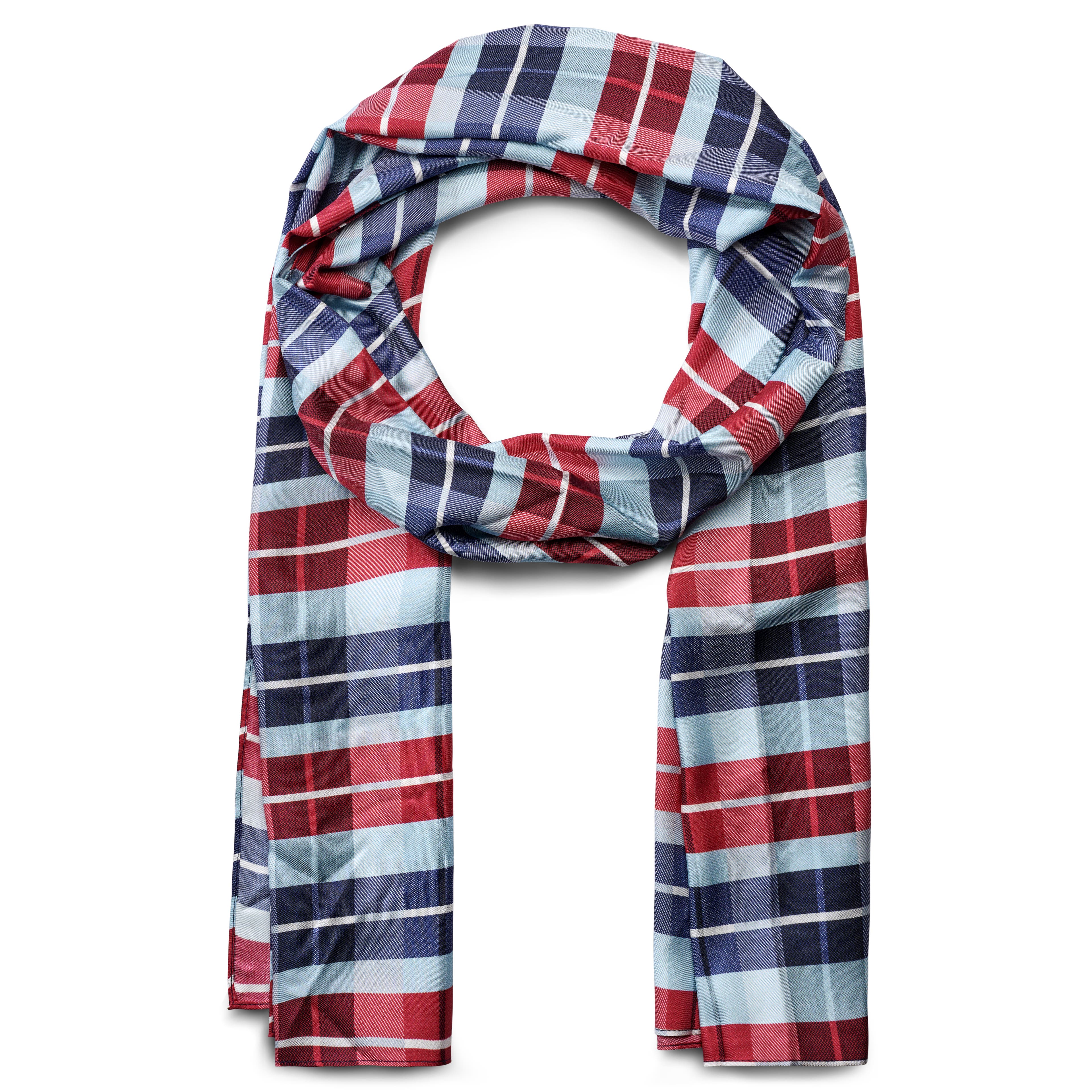 BLUE & BORDEAUX CHEQUERED Pattern Silk Scarf BLUE & BORDEAUX CHEQUERED Pattern Silk Scarf