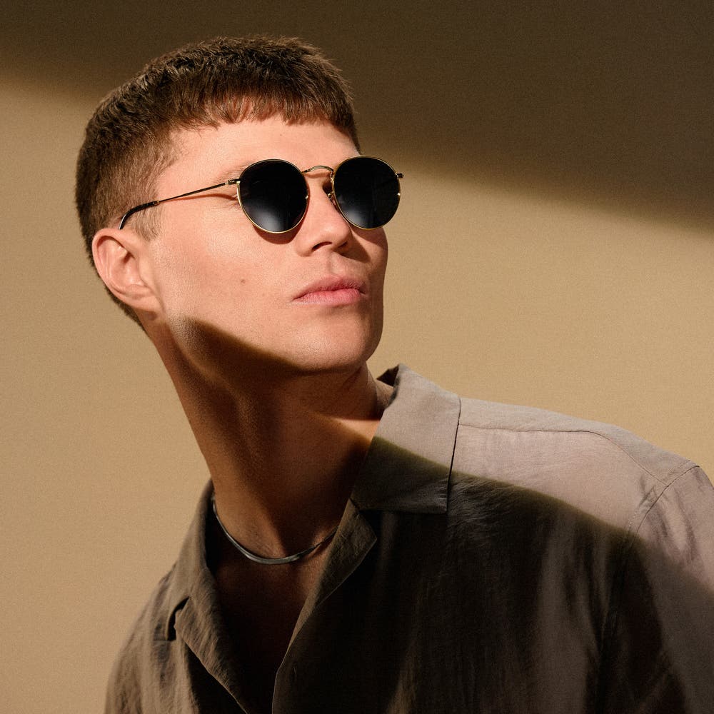 hover: Polarised Round Gold-tone Surgical Steel Sunglasses with Black Lenses hover: Polarised Round Gold-tone Surgical Steel Sunglasses with Black Lenses