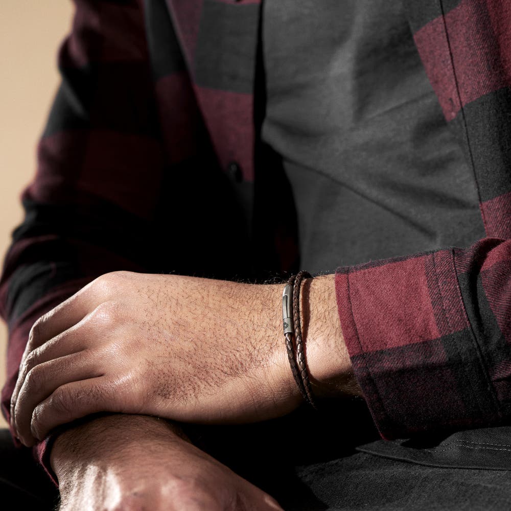 hover: Collins | 3mm Brown Woven Leather Wrap Bracelet hover: Collins | 3mm Brown Woven Leather Wrap Bracelet