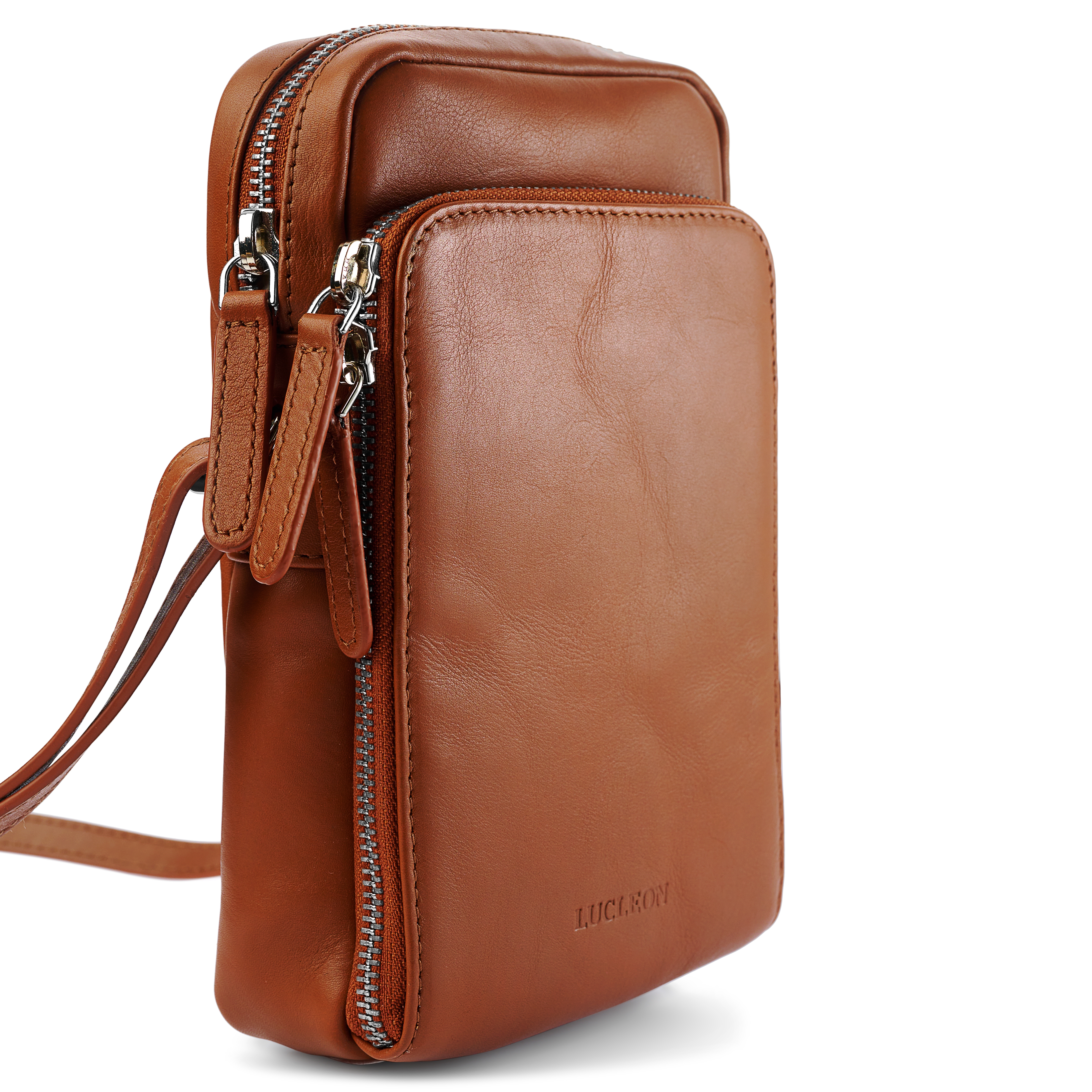 Étui pour téléphone portable en cuir cognac avec poche frontale - 2