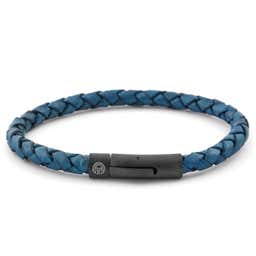 Blue & Black Braided Leather Cord Bracelet