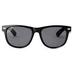 Black Retro Polarised Sunglasses With Wood Temples - 5 - gallery