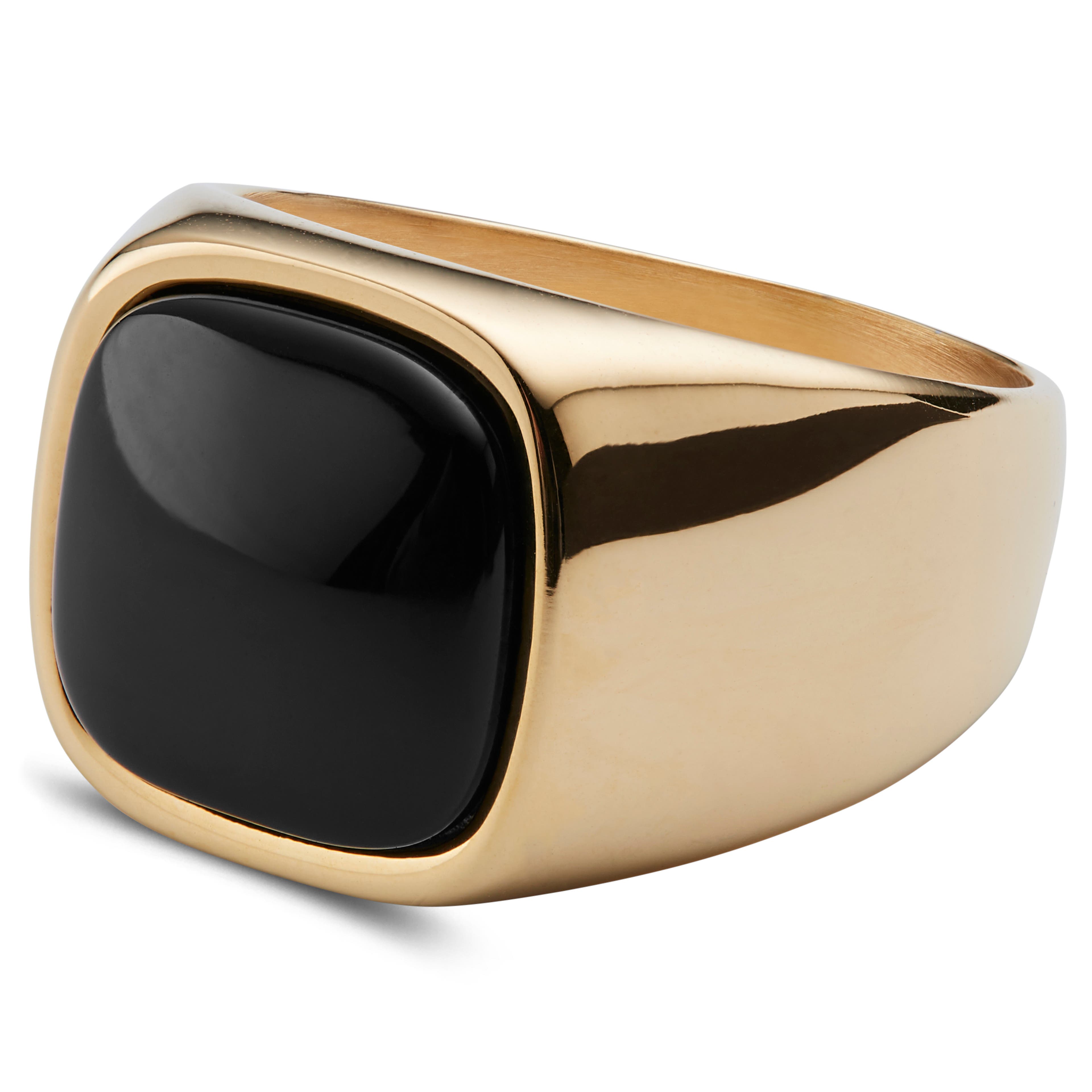 Gravel | Gold-Tone With Black Onyx Signet Ring