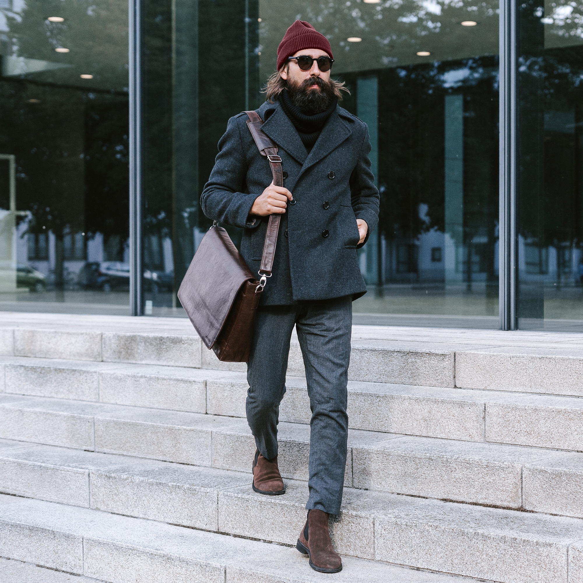 Wine Red Merino Wool Chunky Knitted Beanie - 5