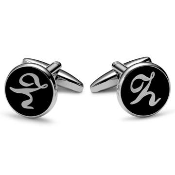 Round Silver-tone and Black Initial Z Cufflinks