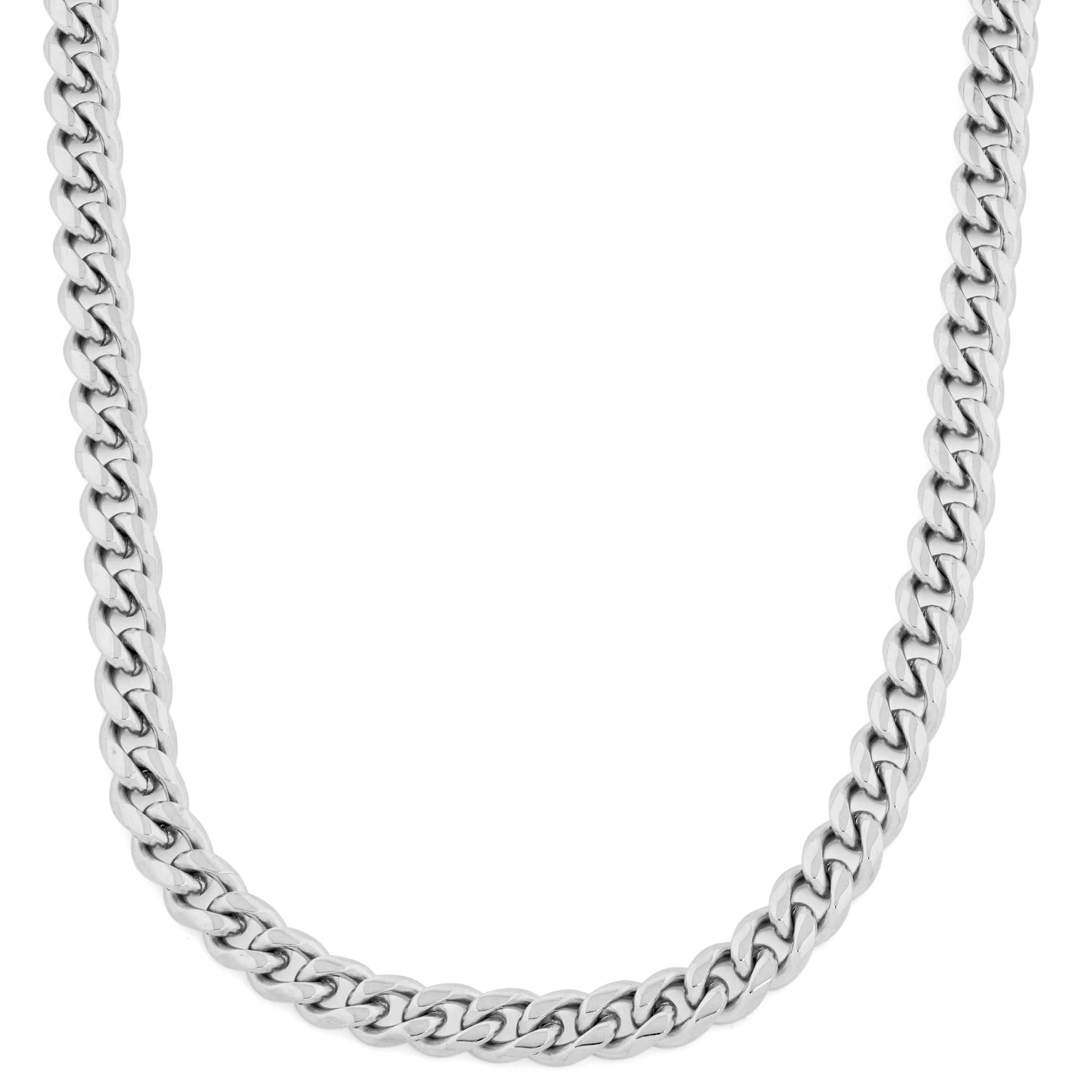 8 mm Silver-Tone Stainless Steel Cuban Chain Necklace