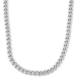 10 mm Silver-Tone Stainless Steel Cuban Chain Necklace, In stock!