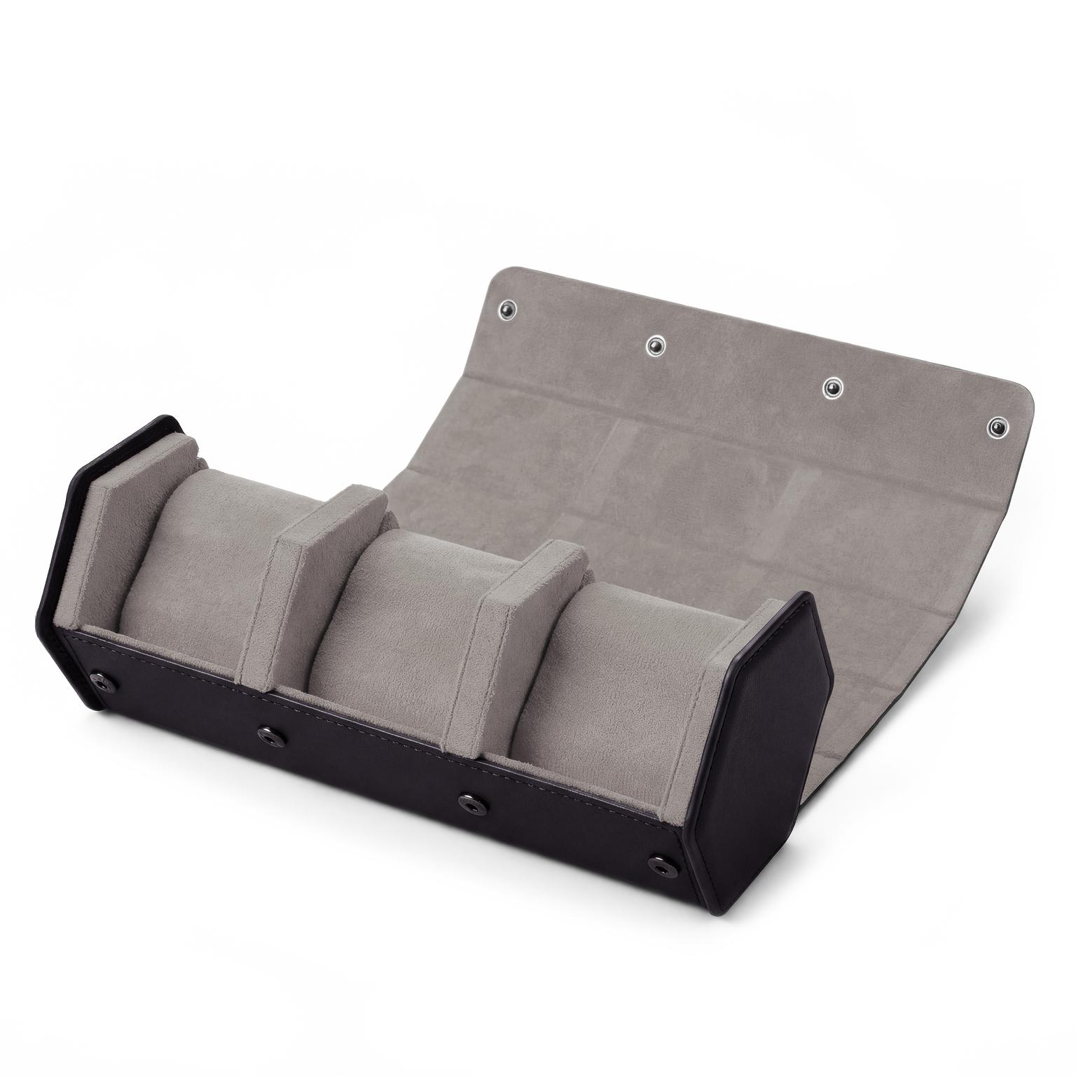 Hexa | Estuche enrollable hexagonal de cuero sintético negro y gris para 3 relojes Hexa | Estuche enrollable hexagonal de cuero sintético negro y gris para 3 relojes