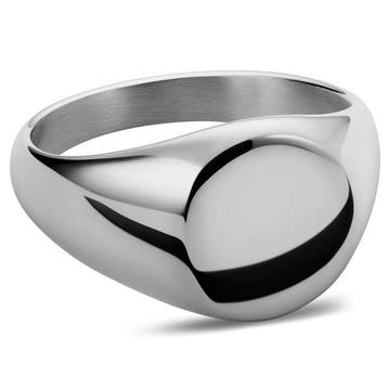 Silver-Tone Round Stainless Steel Signet Ring